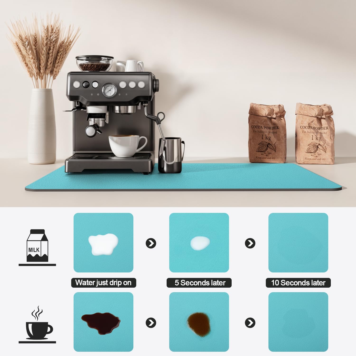 Dish Drying Mat for Kitchen Counter | Coffee Bar Mat for Countertops | Heat Resistant Drainer Mat