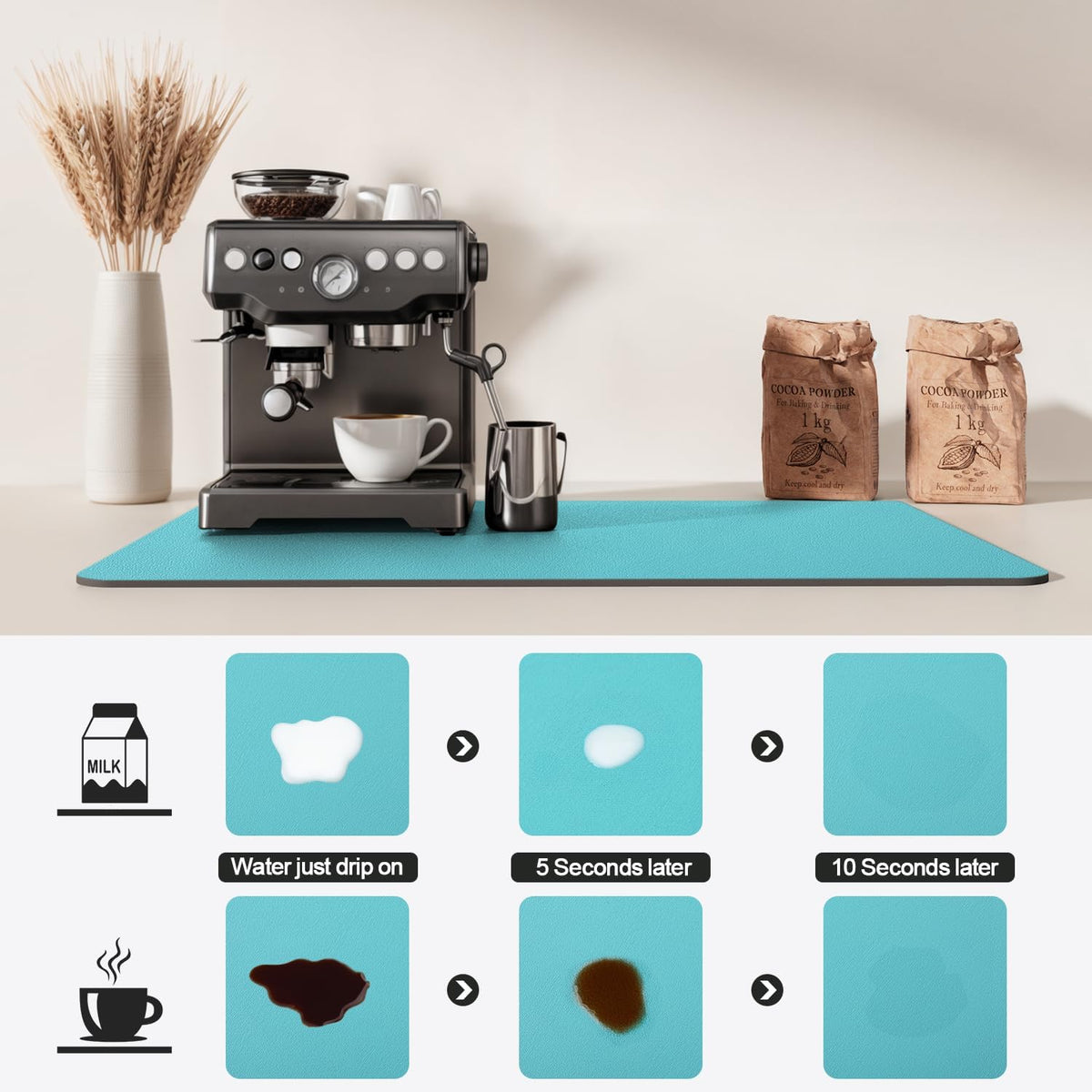 Dish Drying Mat for Kitchen Counter | Coffee Bar Mat for Countertops | Heat Resistant Drainer Mat