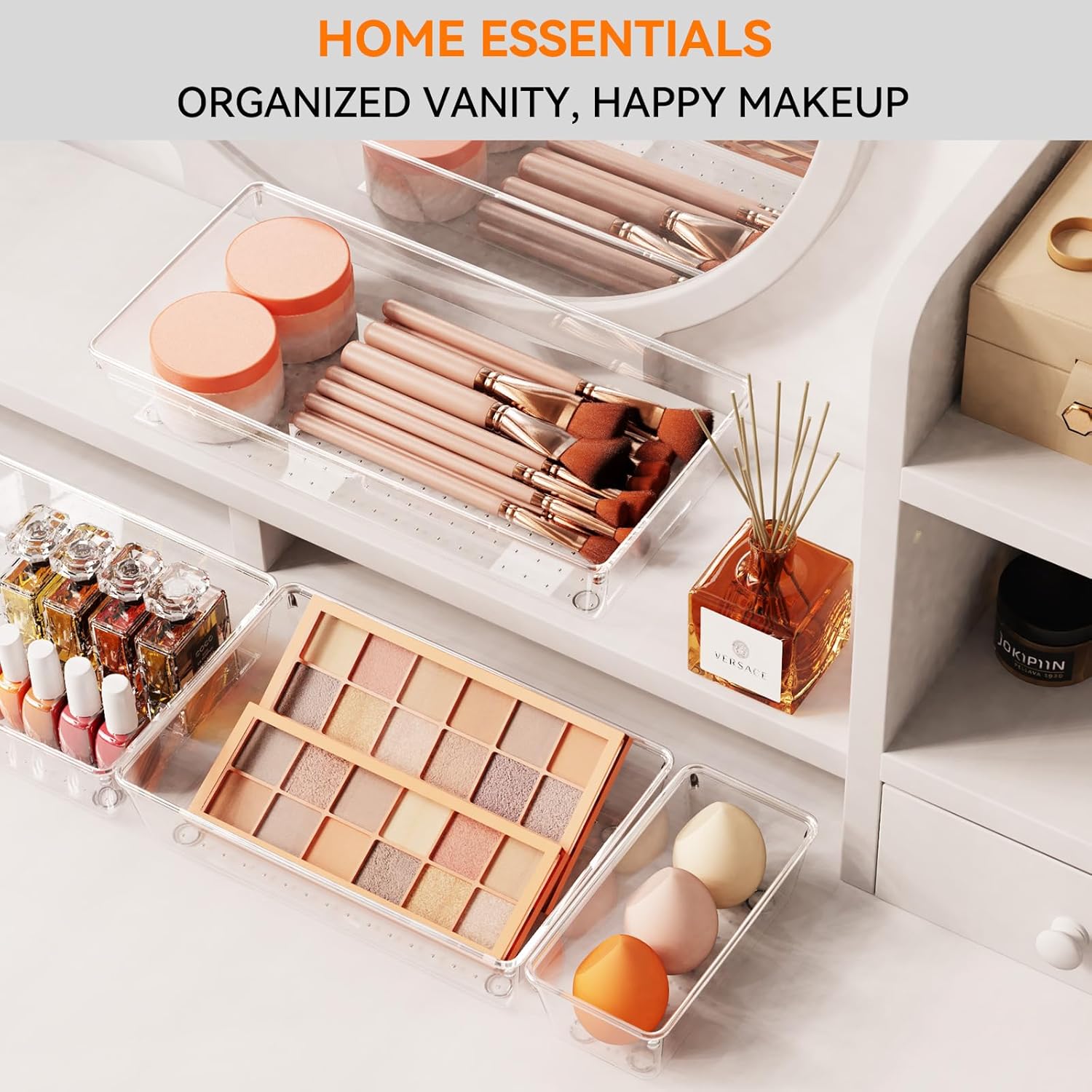 Criusia 8 Pack Drawer Organizer for Kitchen Gadgets, Large Clear Plastic Drawer Divider for Kitchen