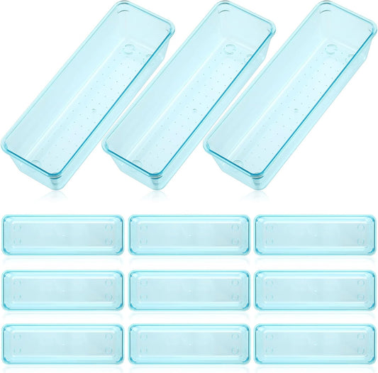 Maitys 12 Pcs Vanity Drawer Organizer 9 x 3 x 2 Inches Clear Plastic Utensil Organizers Kitchen