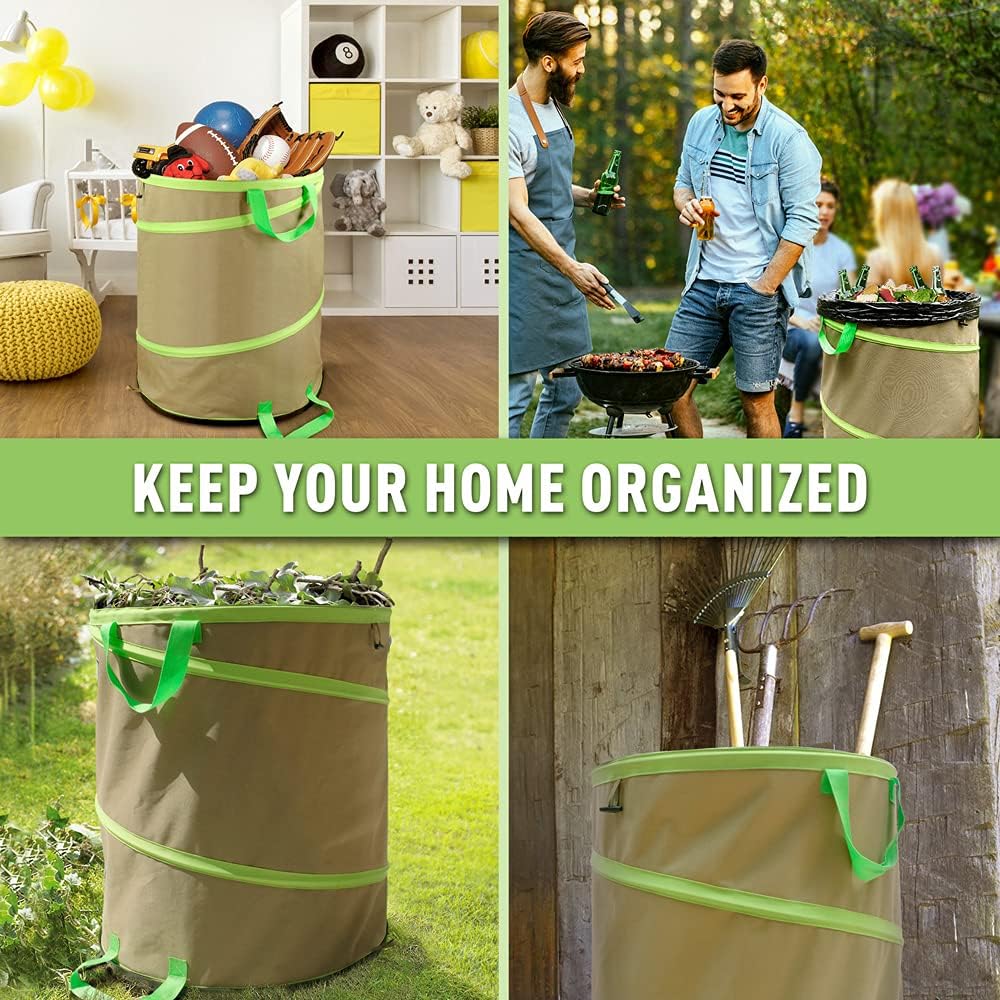 Colwelt Collapsible Garden Bag 47Gallon, Collapsible Leaf Bags with Hard Bottom, Heavy Duty Yard
