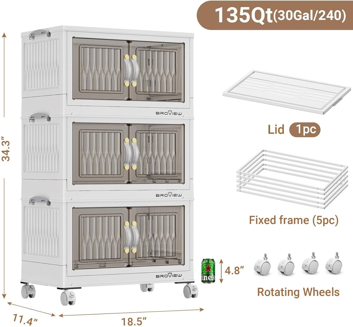 BROVIEW 135Qt Stackable Storage Bins with Lid, Extra Large Closet Organizer Collapsible Drawer