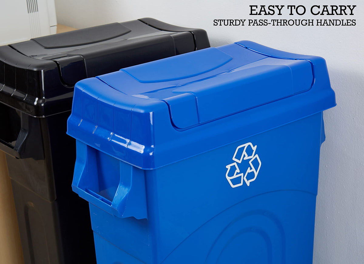 United Solutions 23 Gallon Highboy Plastic Recycling Bin Kitchen Trash Can with Lid, Pass Through