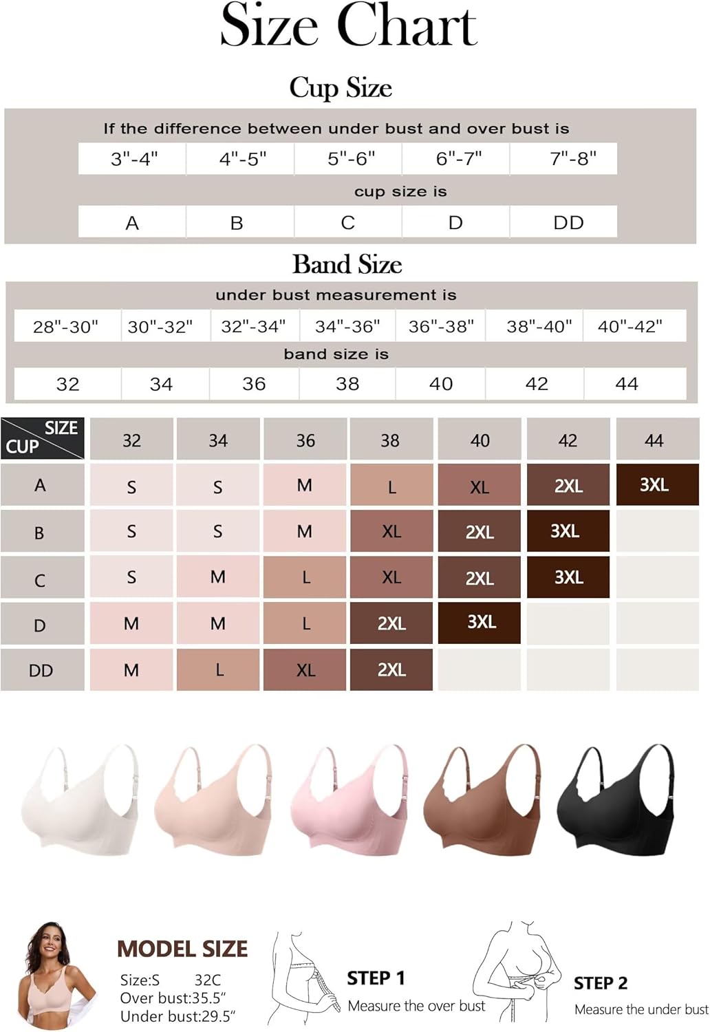 Vertvie Womens Seamless Bras No Underwire Supportive Wireless Push Up Full Coverage Bralette