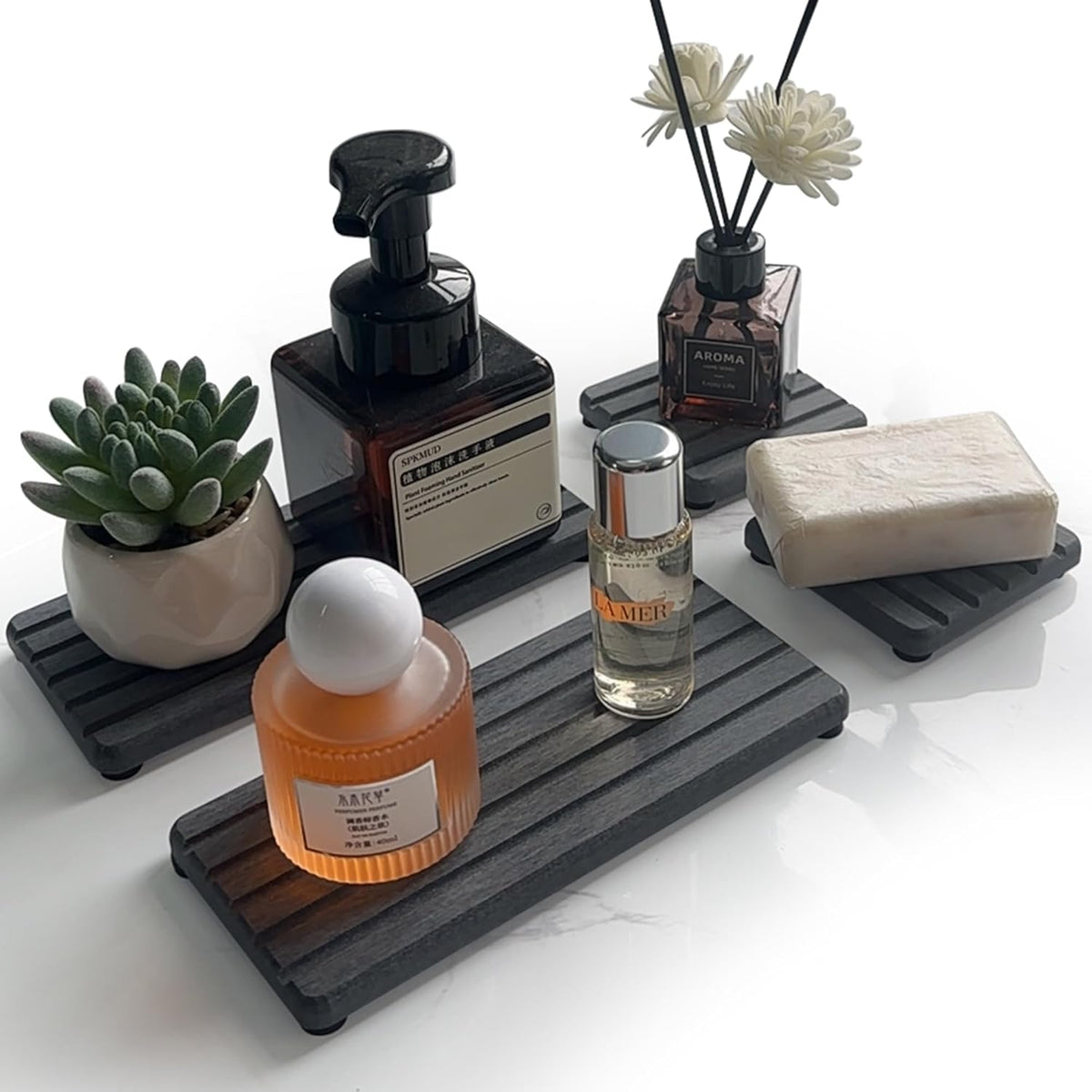 Set of 4 Water Absorbent Diatomite Coasters, Diatomaceous Earth Kitchen Soap Dish, Bathroom Trays