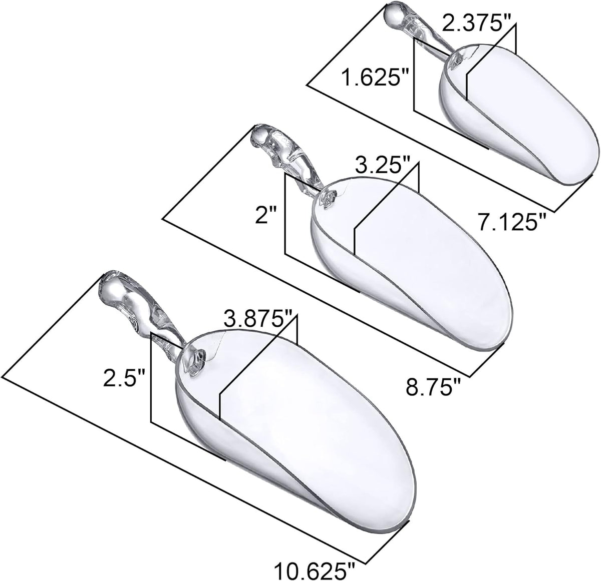 Amazing Abby - Elsa - Plastic Ice Scoops (6-Piece Set), Plastic Utility Scoops, 5/12/24-Ounce