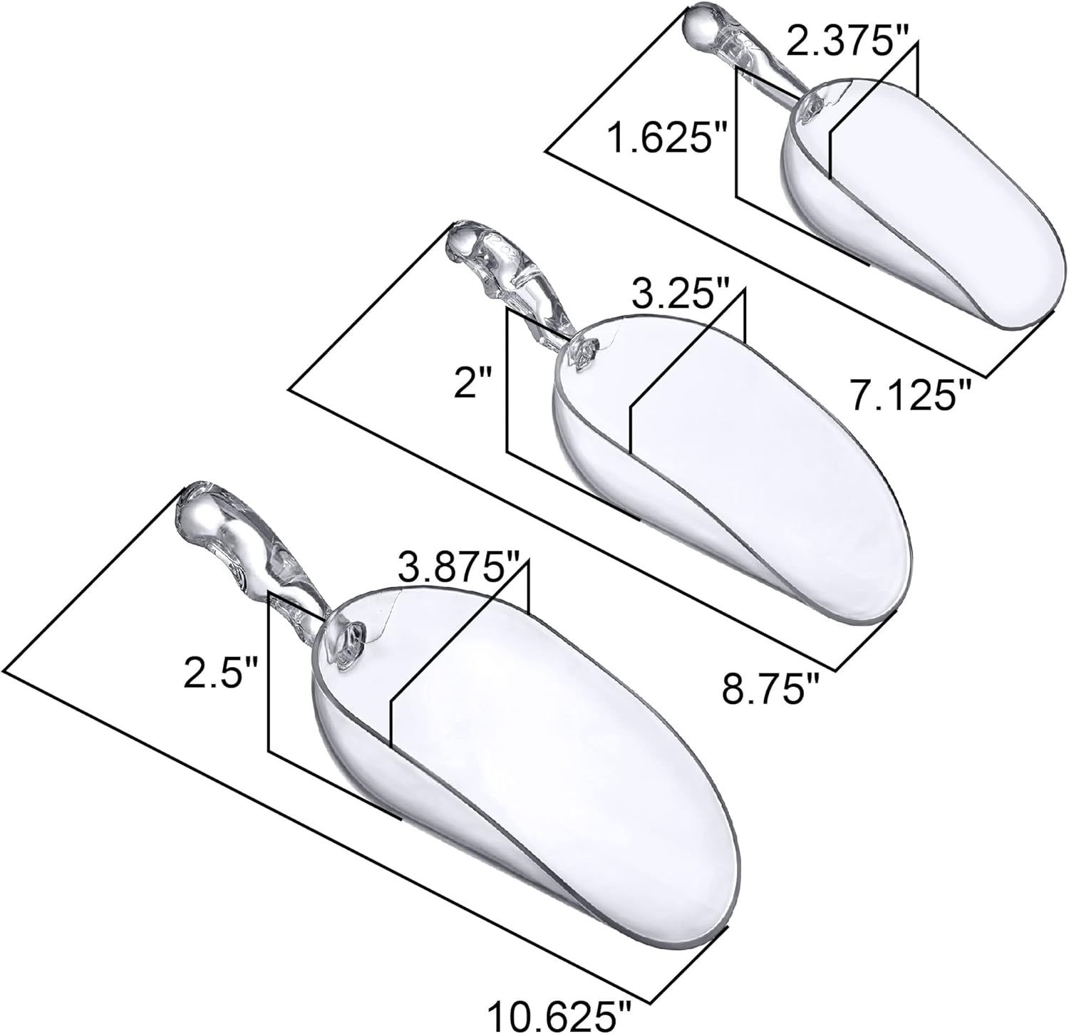 Amazing Abby - Elsa - Plastic Ice Scoops (6-Piece Set), Plastic Utility Scoops, 5/12/24-Ounce