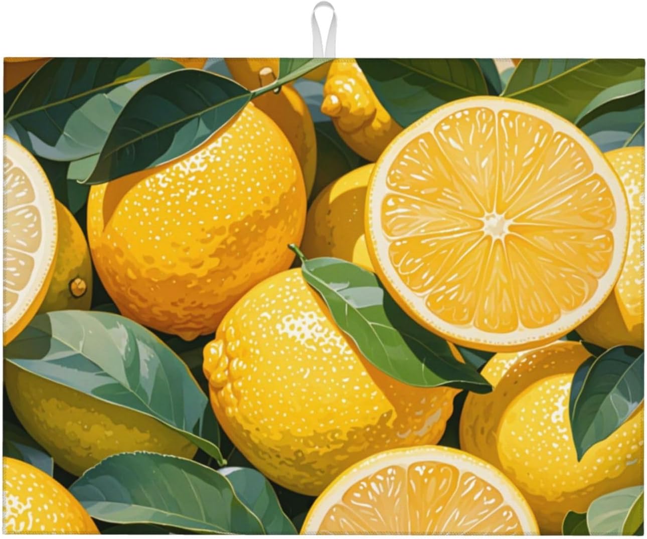 lemon Dish Drying Mat Highly Absorbent Double-Sided Microfiber with Hanging Loop Reversible Drain