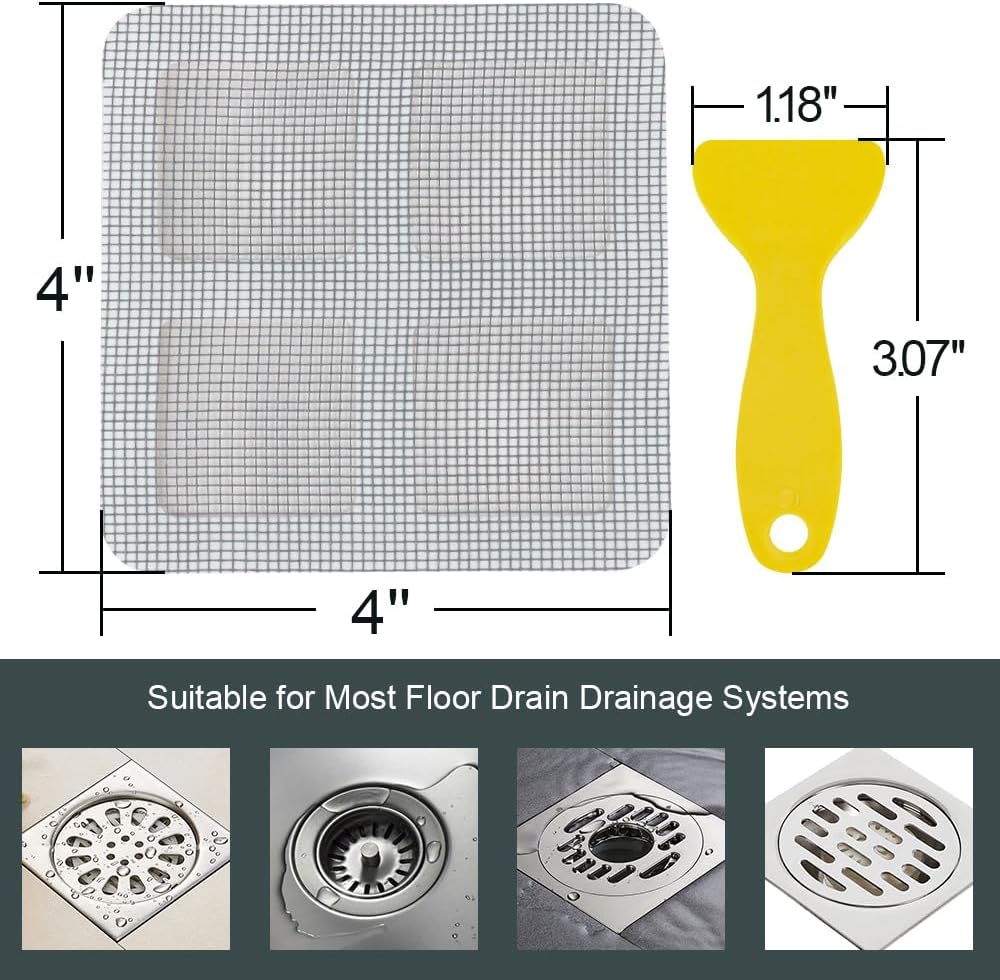 80PCS 4"x4" Disposable Hair Drain Stickers, Anti-Blocking Filter Screen Self-Adhesive Mesh Drain