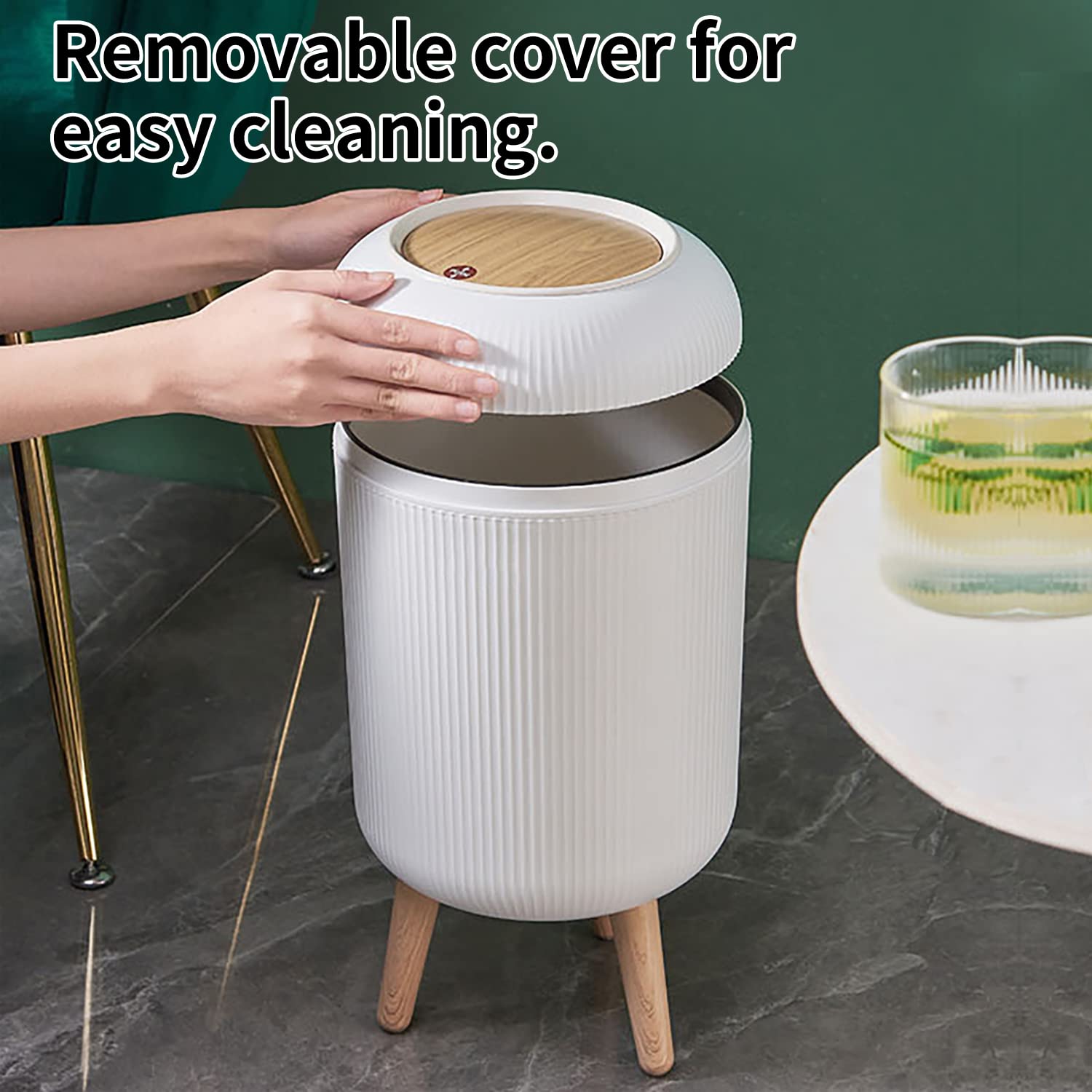 Trash Can With Lid for Bathroom, 2 Gallon/10 Liter Round Garbage Bin With Press Top, Plastic Modern