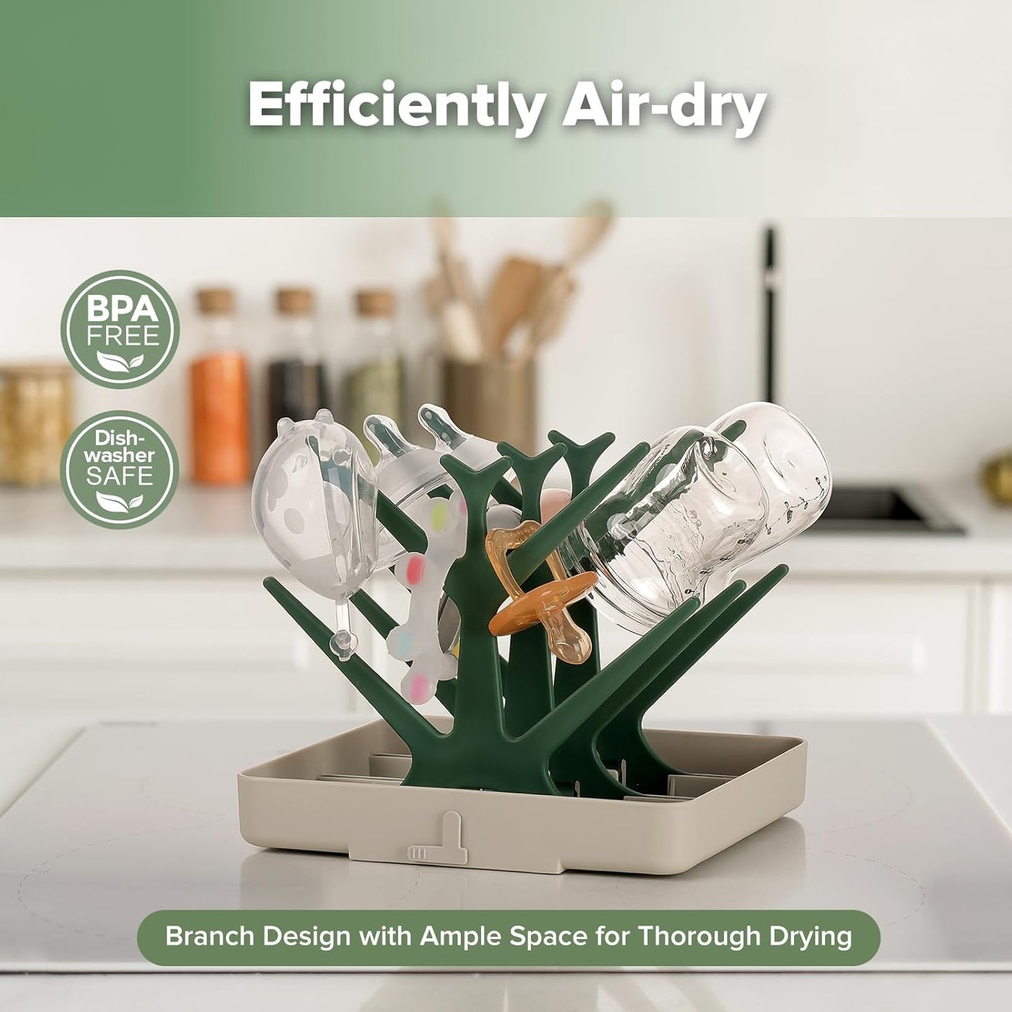haakaa Baby Bottle Drying Rack, Space Saving Bottle Drying Tree for Bottles/Pump Parts/Pacifiers