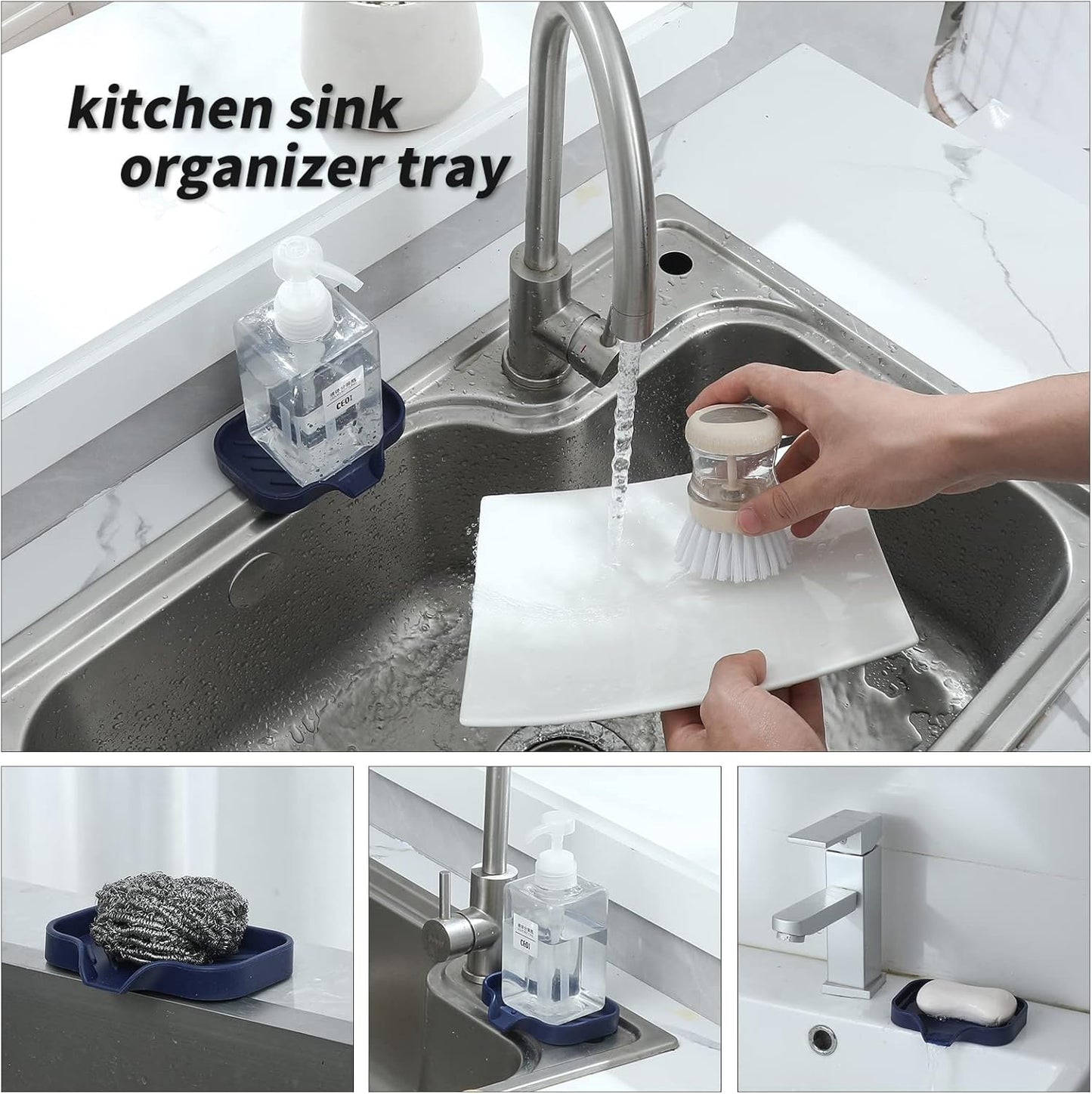 Silicone Bathroom Soap Dishes with Drain Spout-Kitchen Sink Organizer,Sponge Holder,Dish Soap