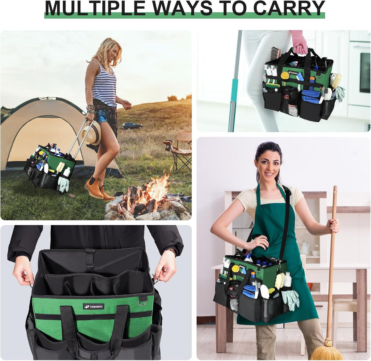 Large Rolling Cleaning Caddy Bag with Wheels, Cleaning Bag with Detachable Trolley, Cleaning Bags