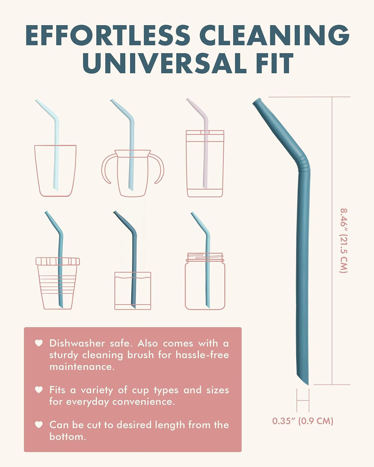 Nightingale Reusable Silicone Straws - Bendy Drinking Straw with Cleaning Brush - Collapsible and