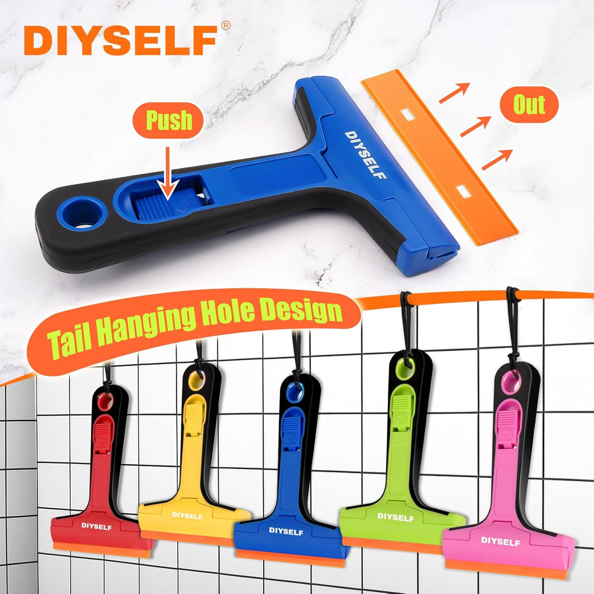 DIYSELF-Razor-Blade-Scraper, 1 Pack Razor Blade Scraper, Extra 5 PCS Orange Plastic Blades, Razor