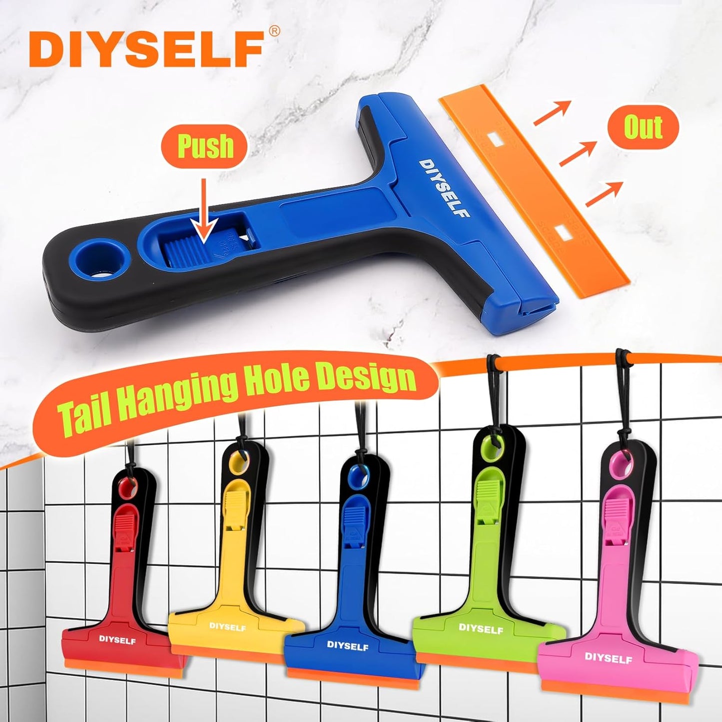 DIYSELF-Razor-Blade-Scraper, 1 Pack Razor Blade Scraper, Extra 5 PCS Orange Plastic Blades, Razor