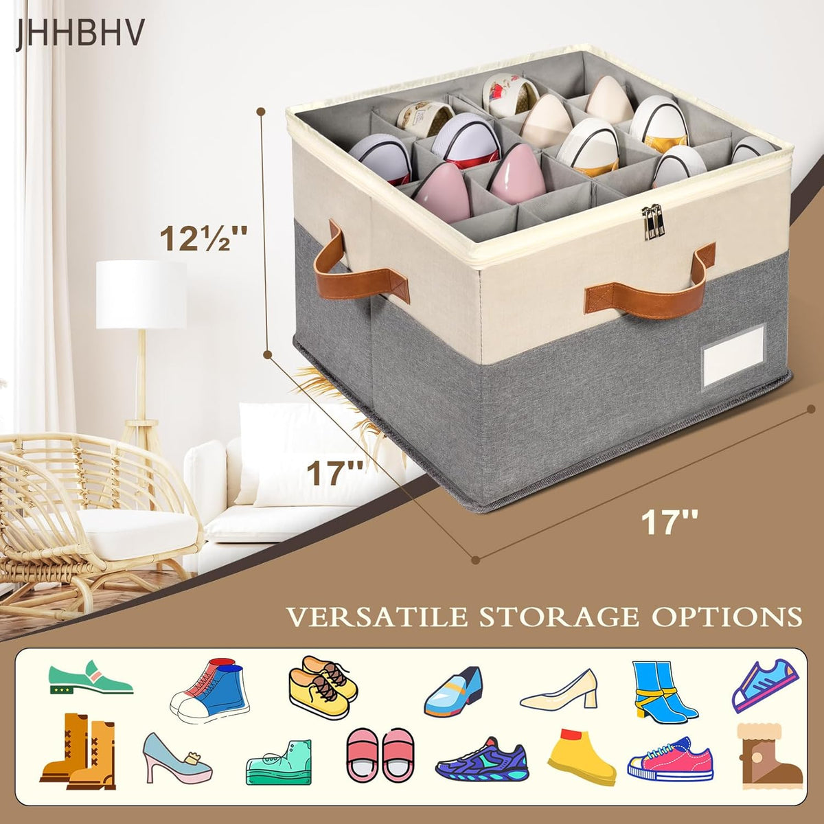 1 Pack Shoe Organizer for Closet, Adjustable Shoe Box Storage Containers, Large Foldable Shoe Bins