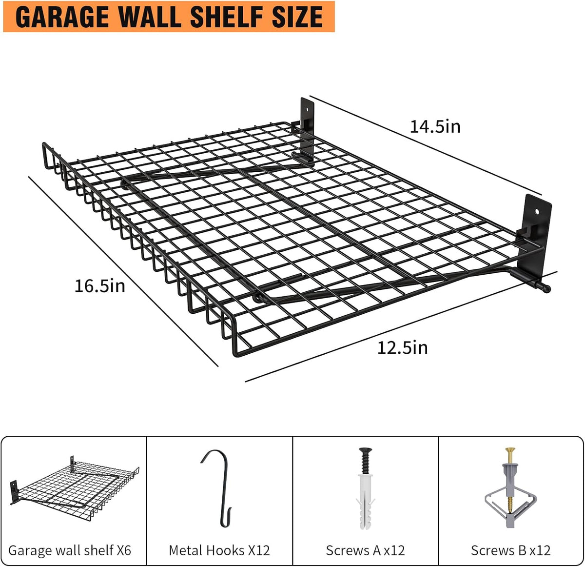 6 Pack Foldable Wall Shelf, Wall Mounted Garage Storage Shelves, Heavy Duty Wall Shelving Supports