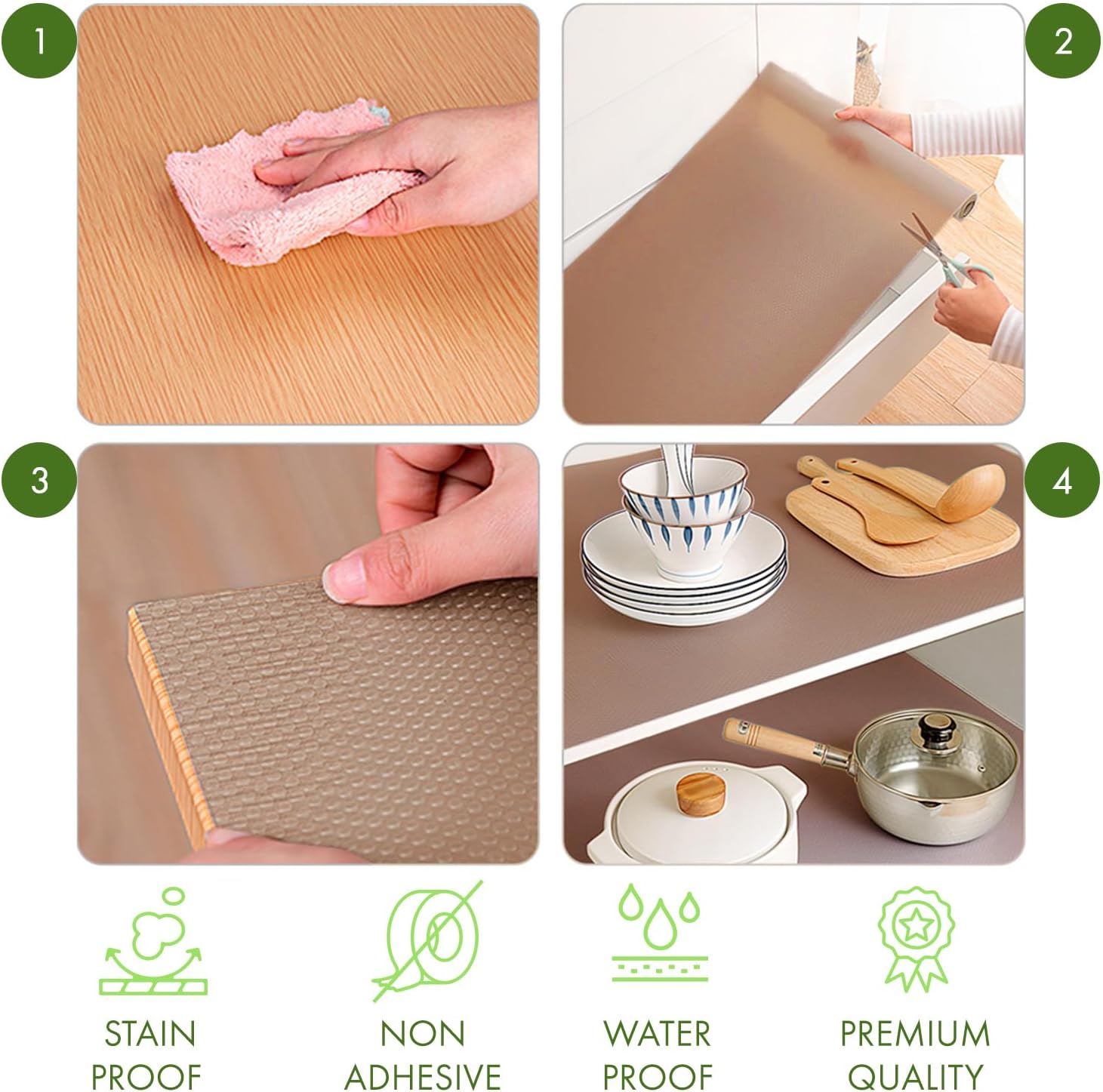 EVALAND 12" x 33 FT Non-Slip Shelf Liner, Non-Adhesive, BPA-Free, Waterproof Pantry Liner for
