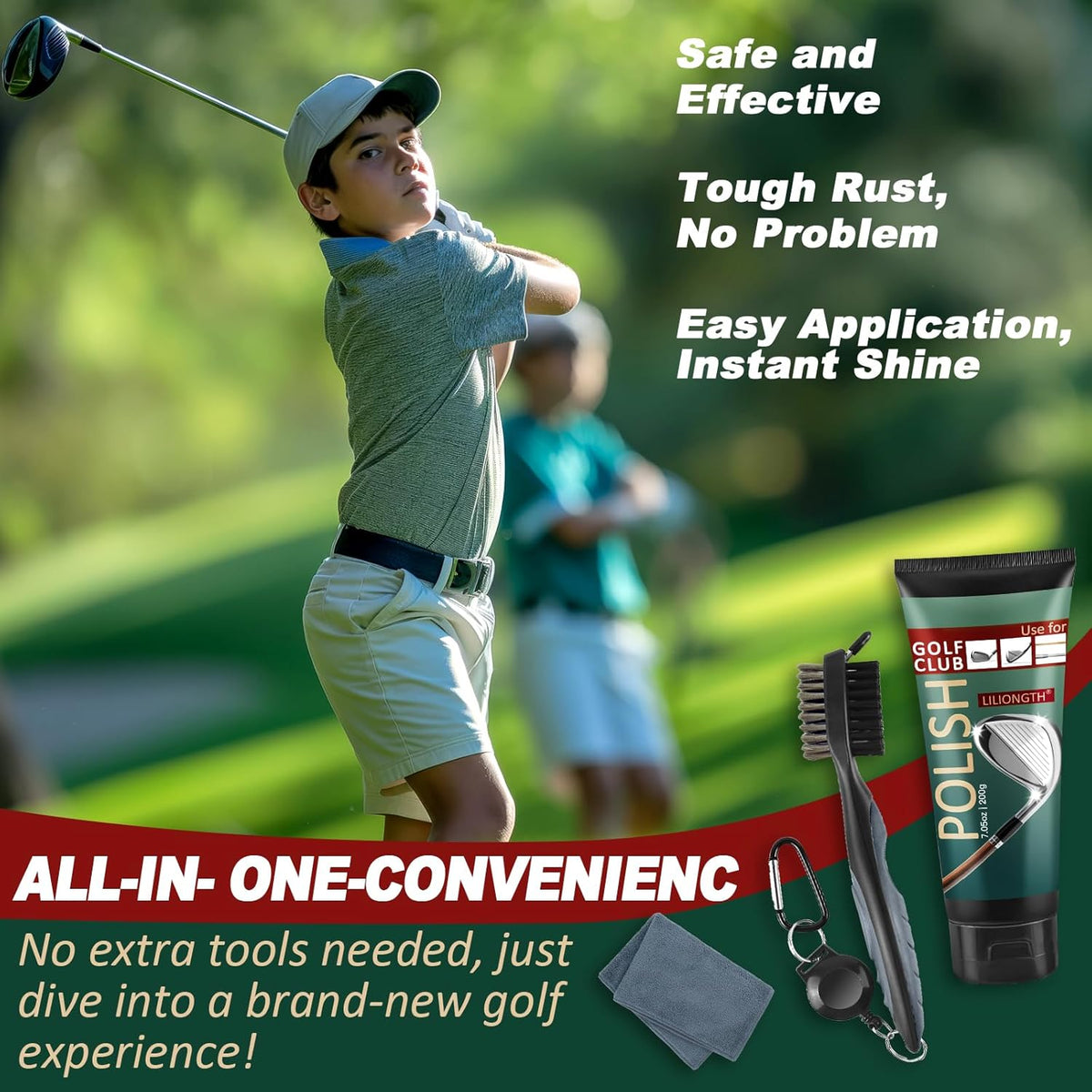 Golf Club Cleaning Kit 3-in-1 with Golf Club Cleaner Brush, Towel and 200g Golf Club Polish - Golf