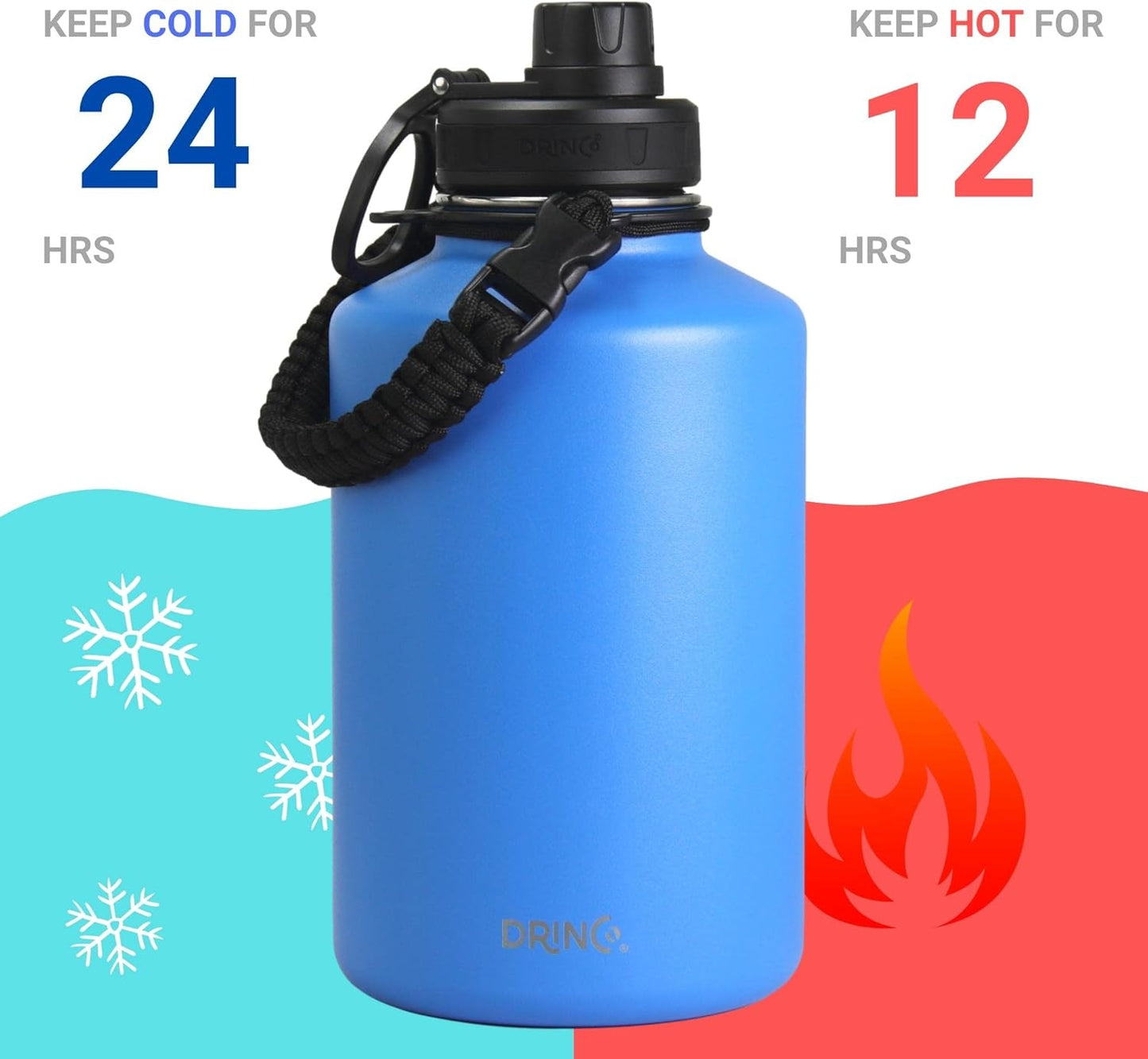 Drinco Stainless Steel Water Bottle Spout Lid Vacuum Insulated Double Wall Water Bottle Wide Mouth