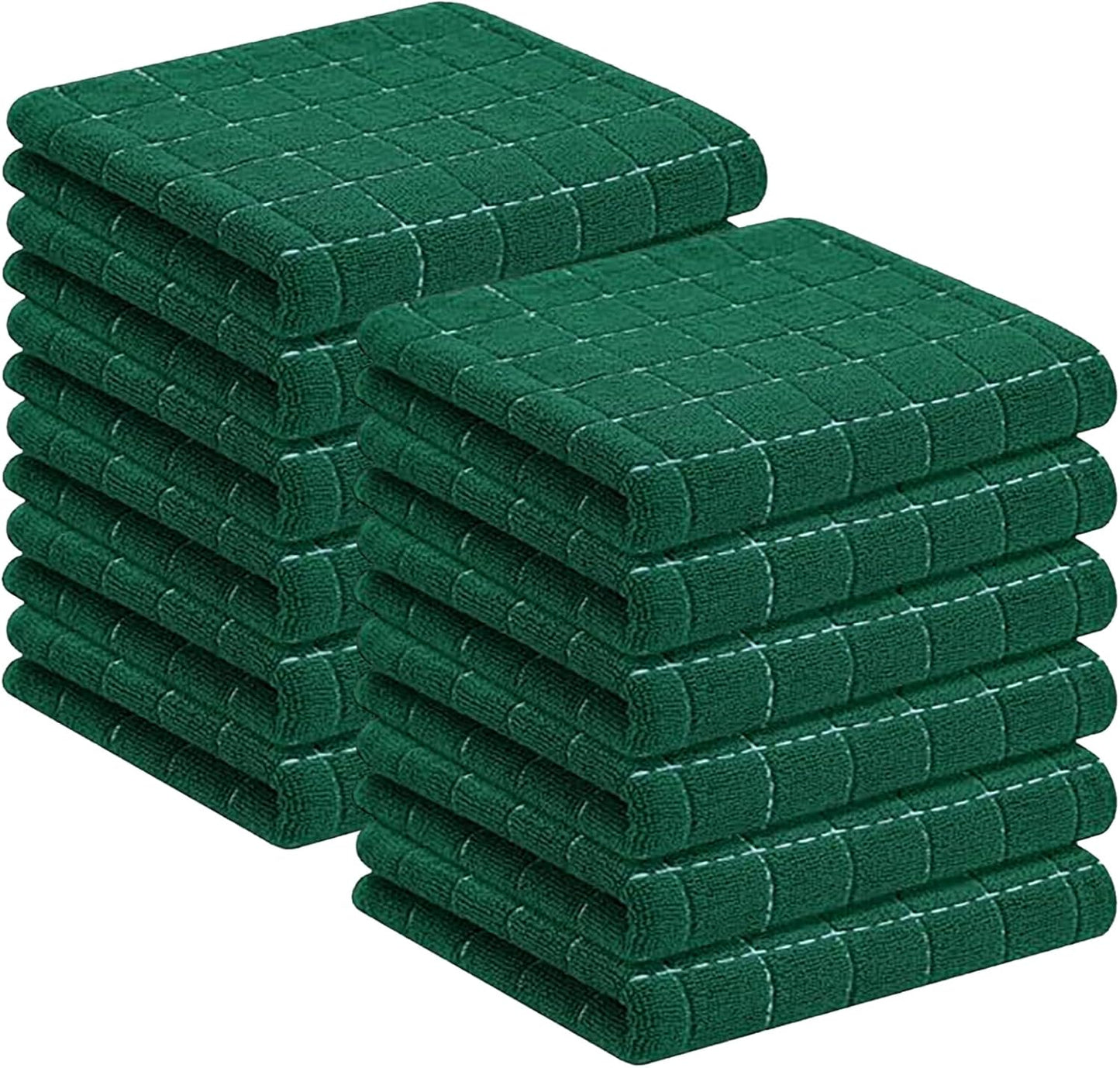 Homaxy 100% Cotton Terry Kitchen Towels(Dark Green, 13 x 28 inches), Checkered Designed, Soft and