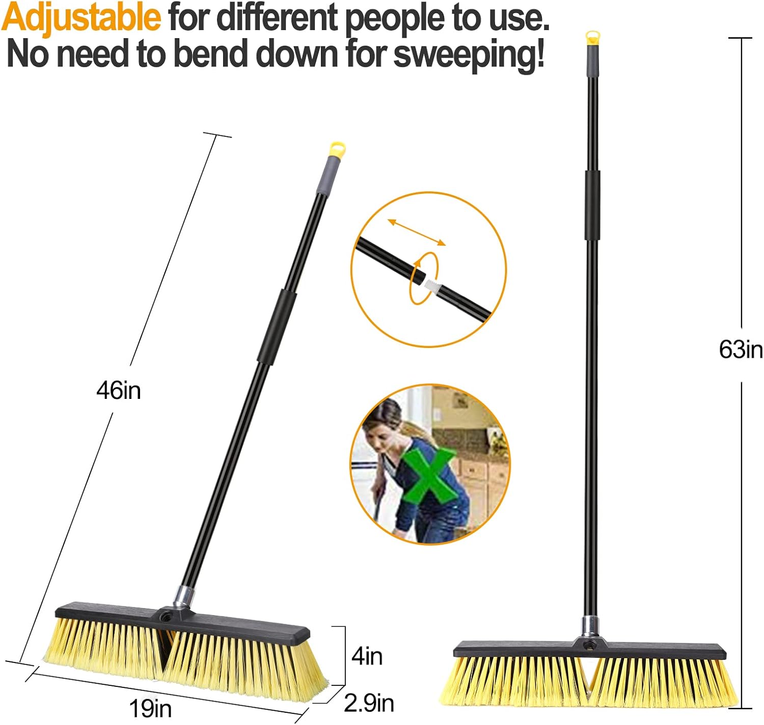 KeFanta 18 Inches Push Broom Outdoor- Heavy Duty Broom with 63" Long Handle for Deck Driveway