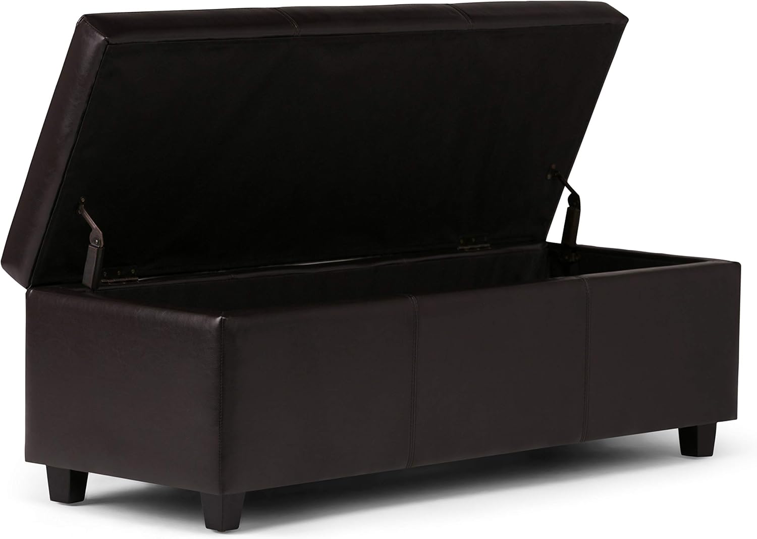 SIMPLIHOME Avalon 48 inch Wide Contemporary Rectangle Storage Ottoman Bench in Tanners Brown Vegan