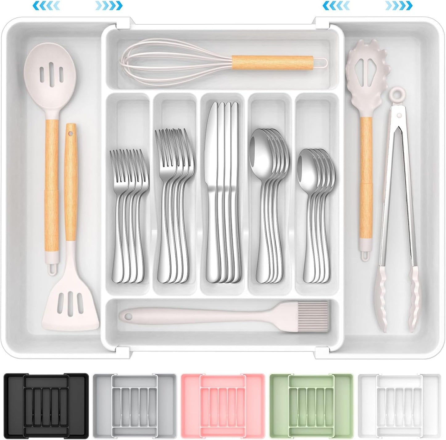 Extra Large Expandable Silverware Organizer, BPA-Free Food-Safe Cutlery Flatware Organizer, Kitchen