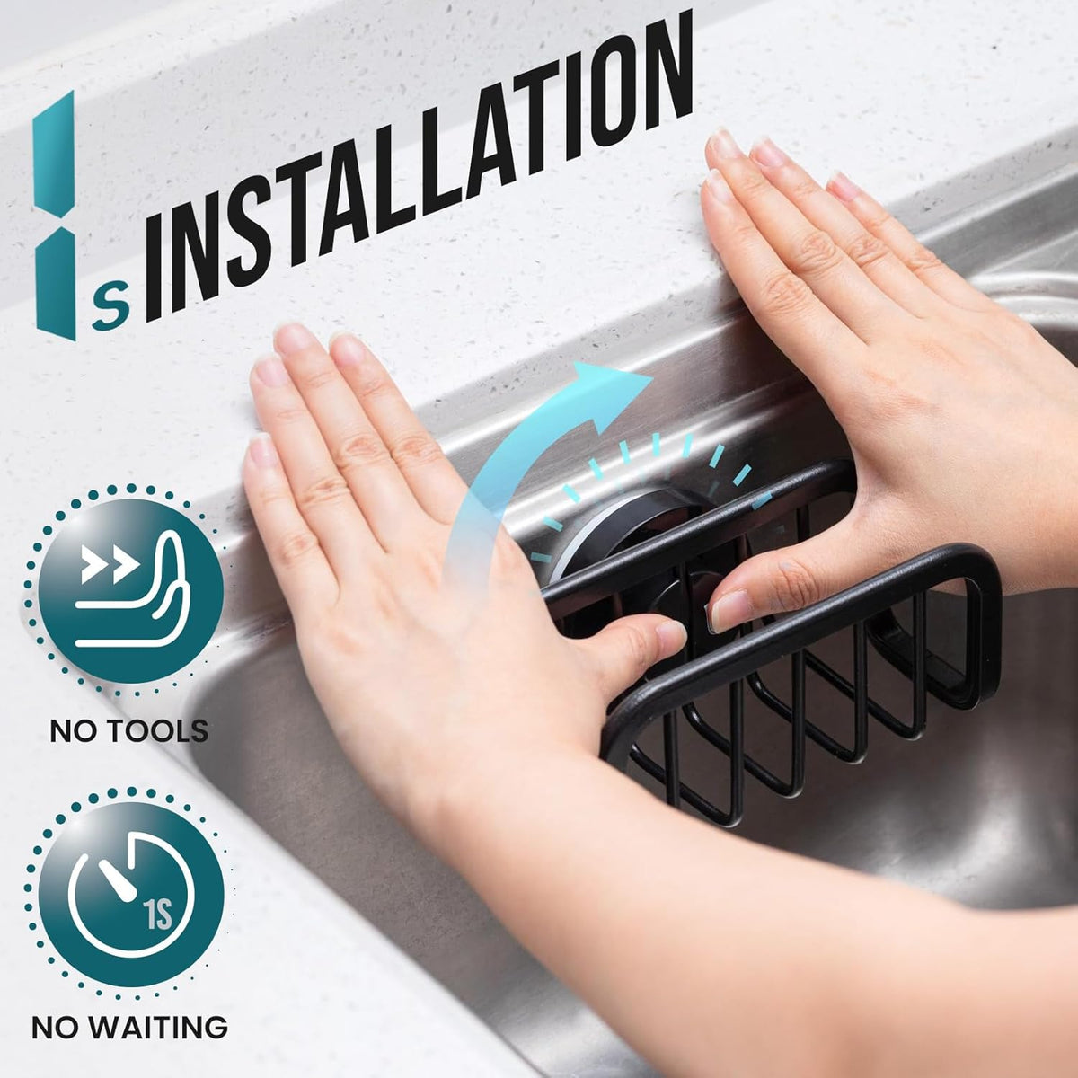 TAILI Sponge Holder for Kitchen Sink with Strong Suction Cup, Rustproof Aluminum Sink Caddy