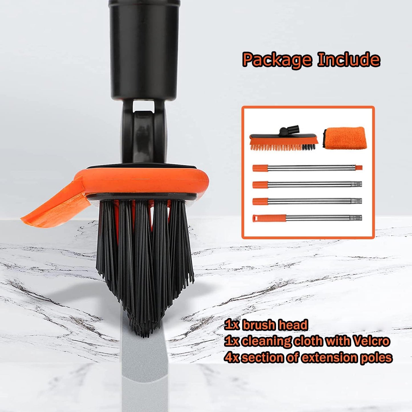 2 in 1 Floor Scrub Brush Grout Brush with 57.8" Long Handle,120°Rotatable Shower Tile Grout Cleaner