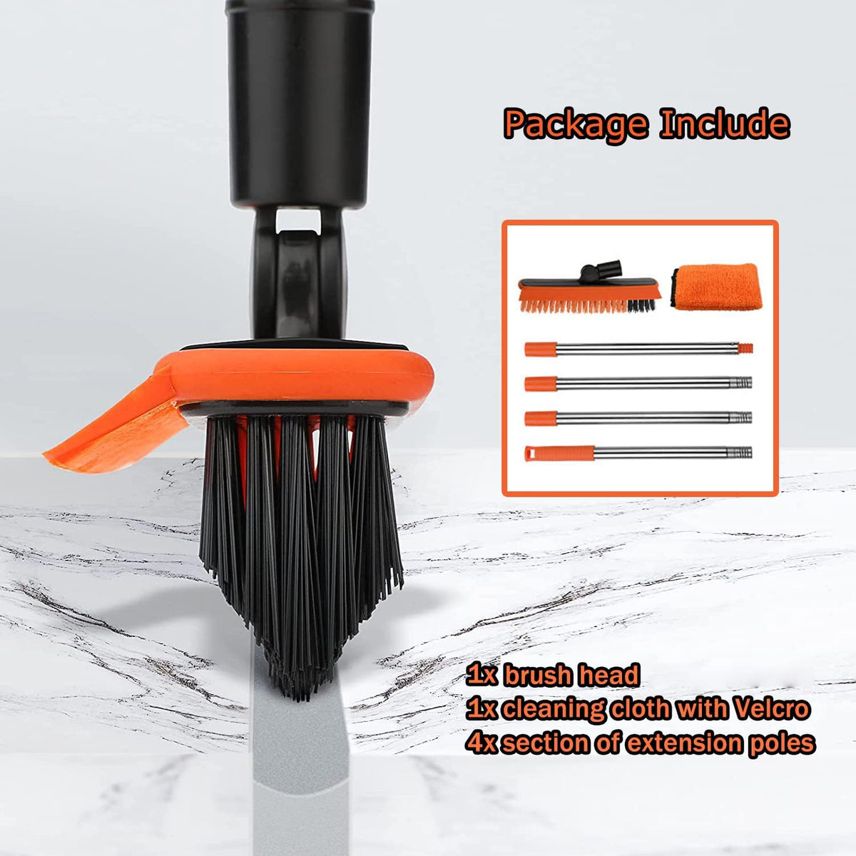 2 in 1 Floor Scrub Brush Grout Brush with 57.8" Long Handle,120°Rotatable Shower Tile Grout Cleaner