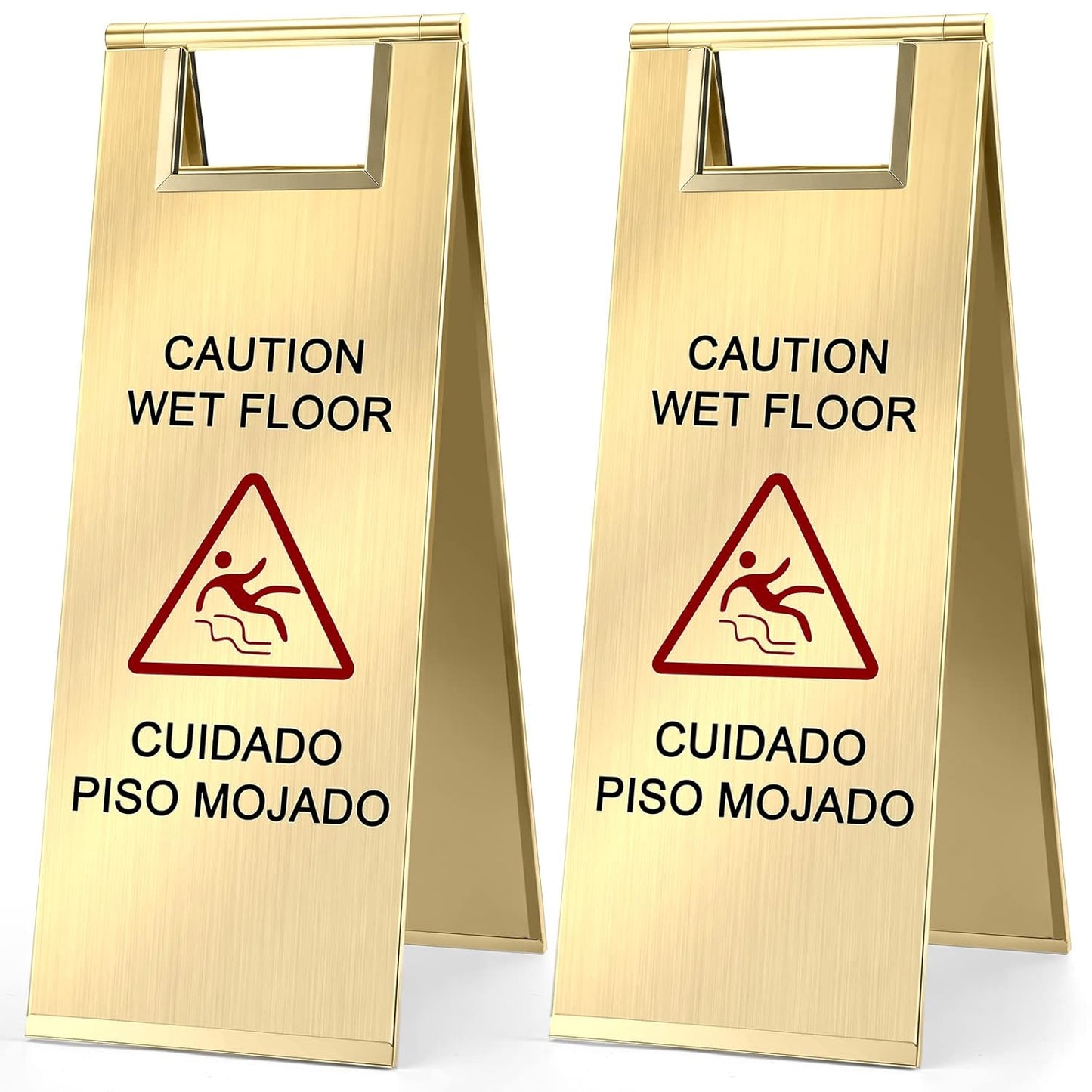 Kigley 2 Pcs Wet Floor Sign, 24 Inch Stainless Steel Caution Wet Floor Sign Double Sided Portable