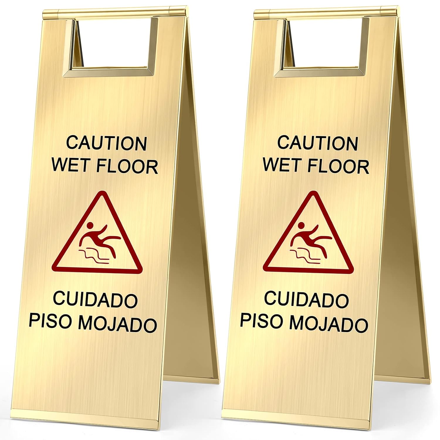Kigley 2 Pcs Wet Floor Sign, 24 Inch Stainless Steel Caution Wet Floor Sign Double Sided Portable