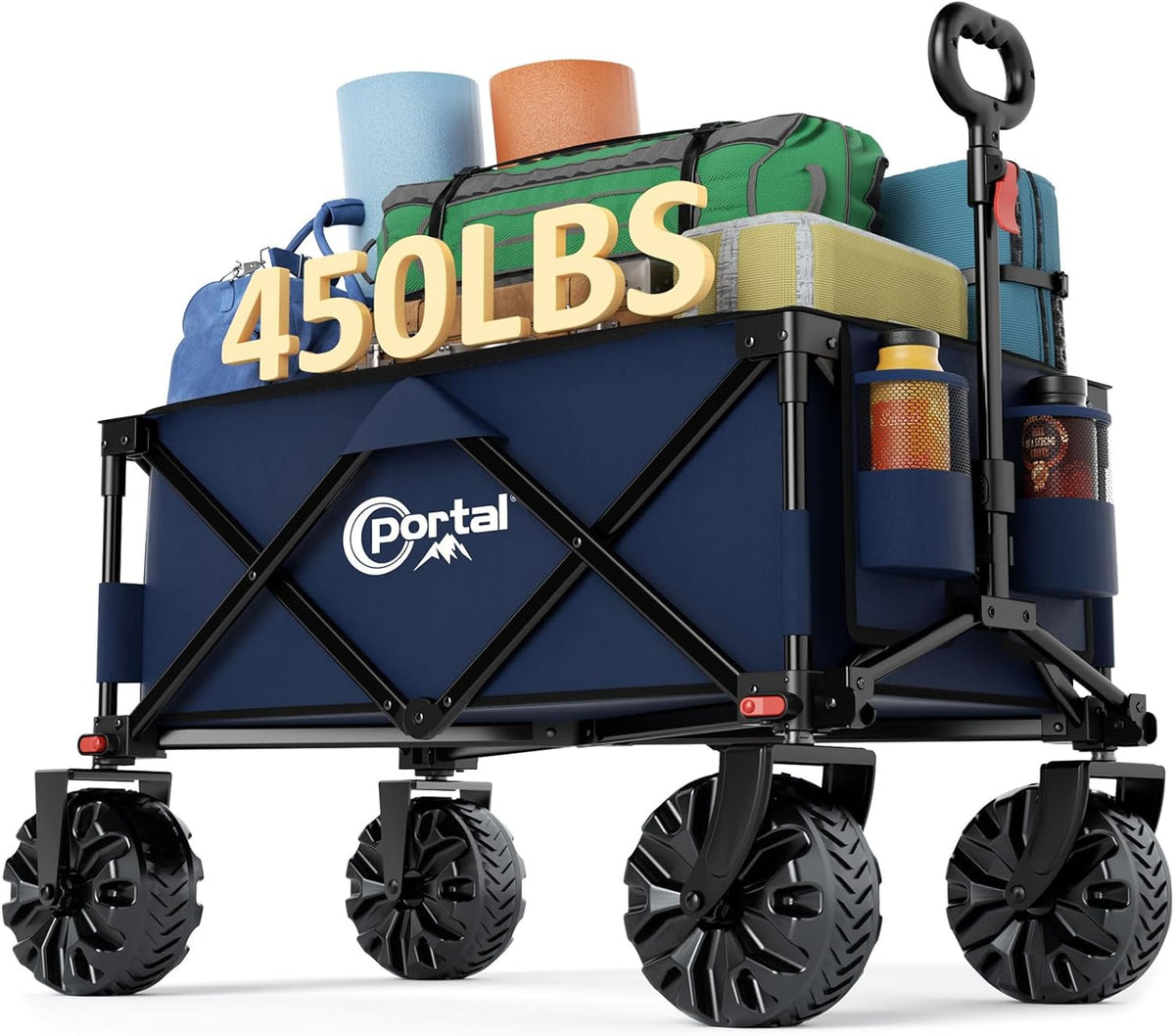 PORTAL Heavy-Duty Folding Wagon Cart, Large Collapsible Utility Wagon with All-Terrain Wheels for