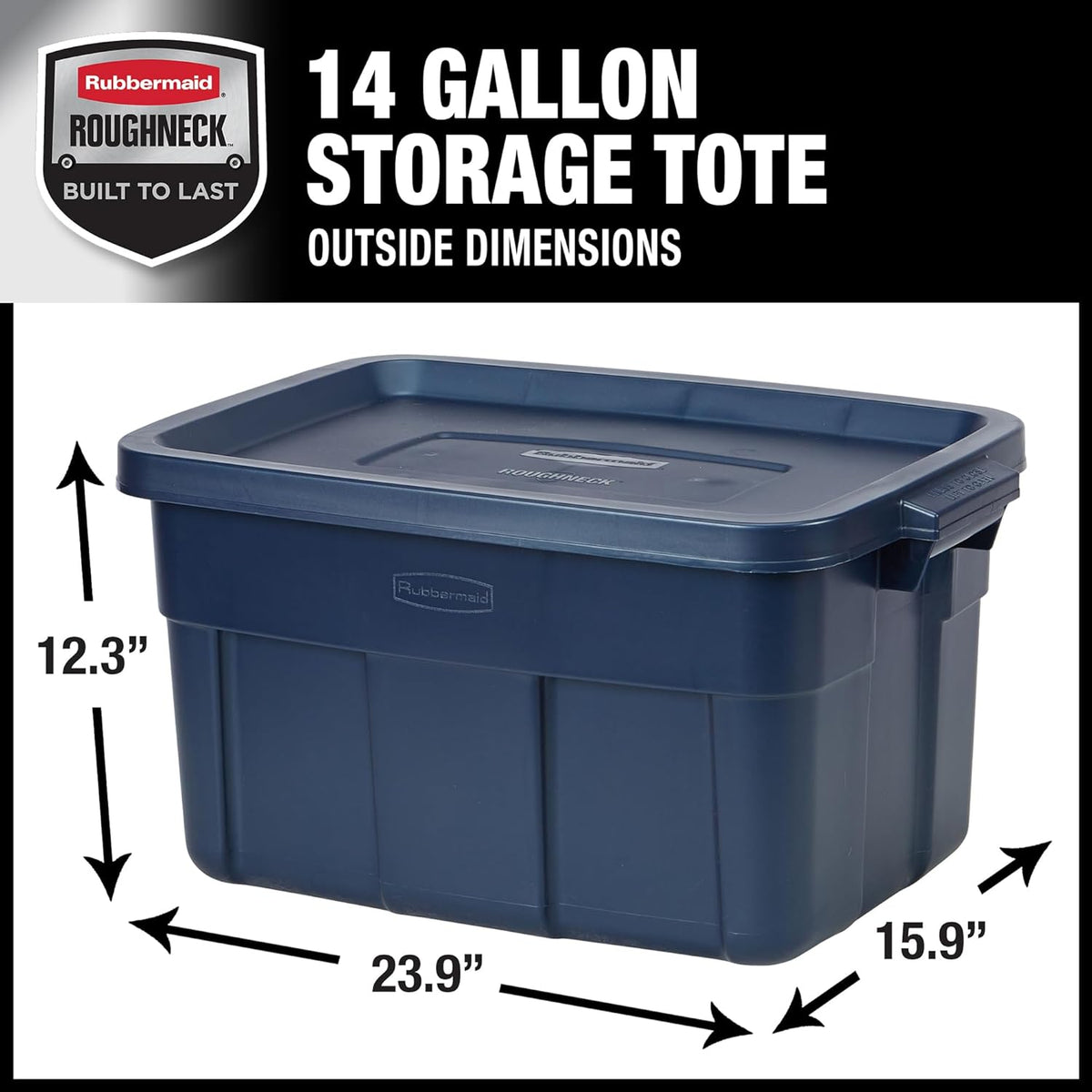 Rubbermaid Roughneck Tote 14 Gal, 6 Pack, Made in USA, Dark Indigo Metallic, Rugged Plastic