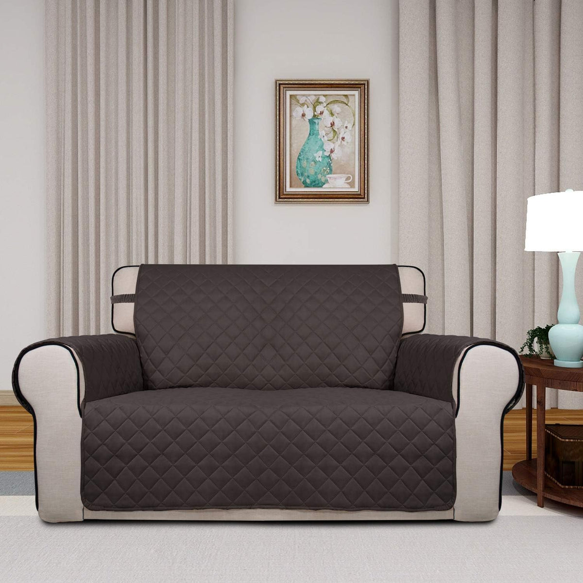 PureFit Reversible Quilted Sofa Cover, Water Resistant Medium Slipcover Furniture Protector