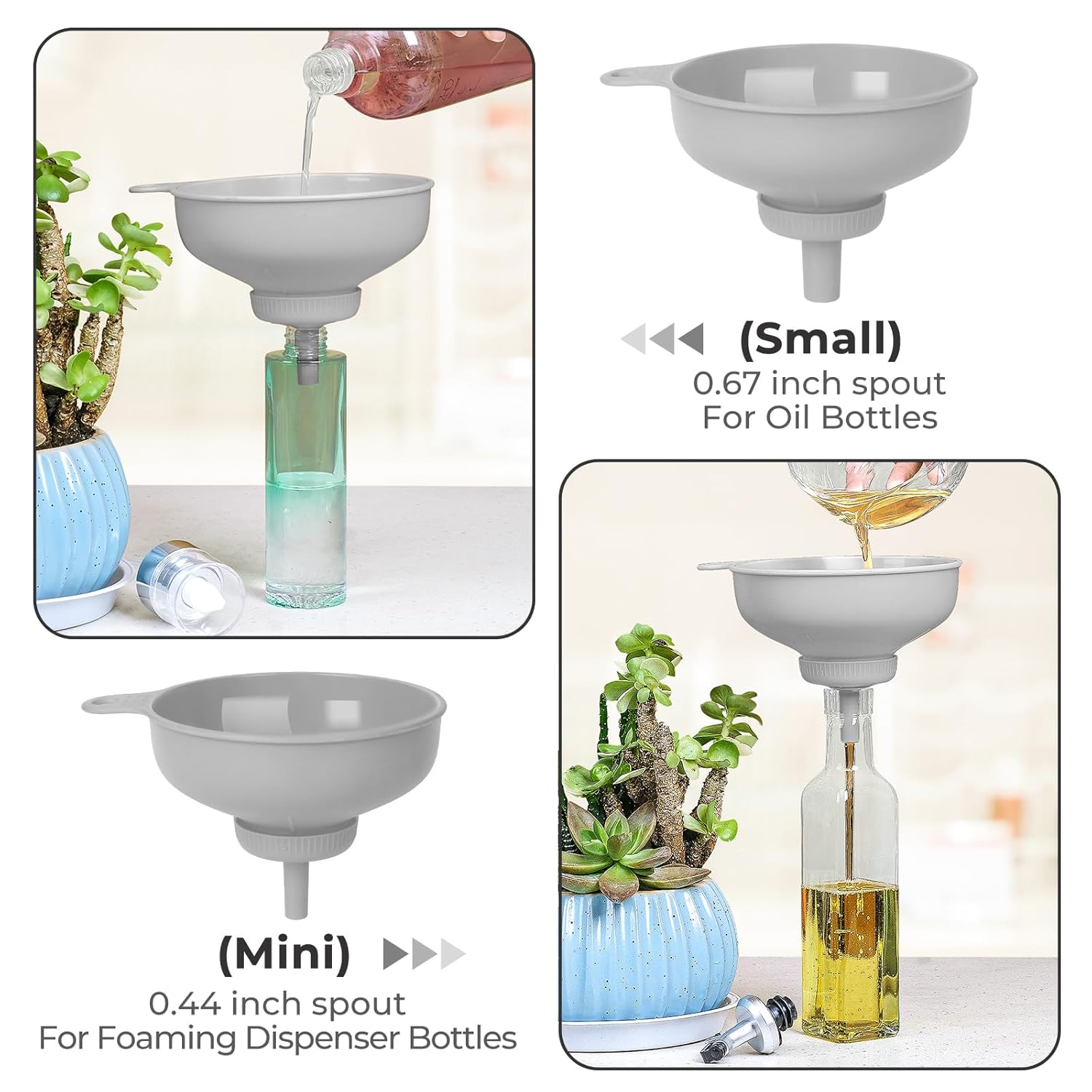 Wide Mouth Kitchen Funnel, Food Grade Plastic Cooking Canning Funnel with 4 Sizes Spouts for