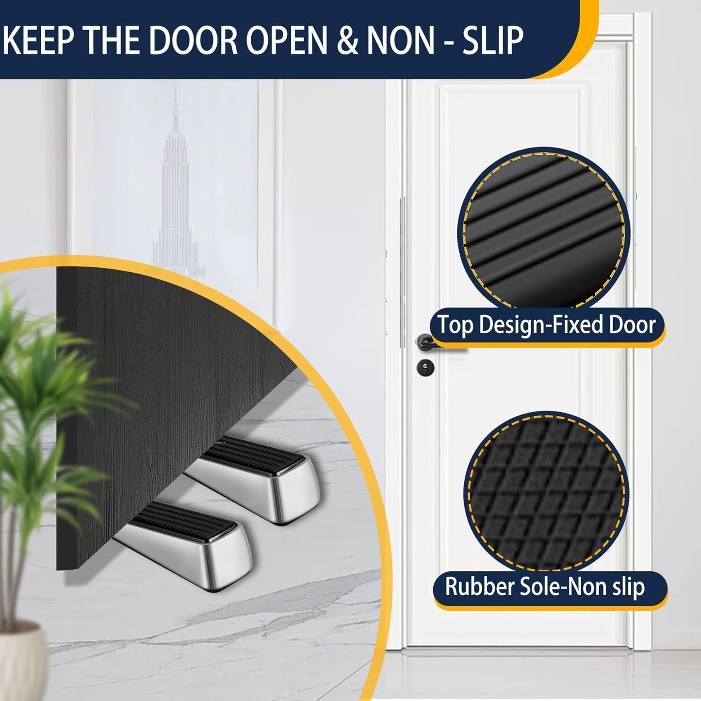 Strongest Door Stopper for Bottom of Door, Heavy Duty Door Stop Wedge Made of Premium Quality Zinc