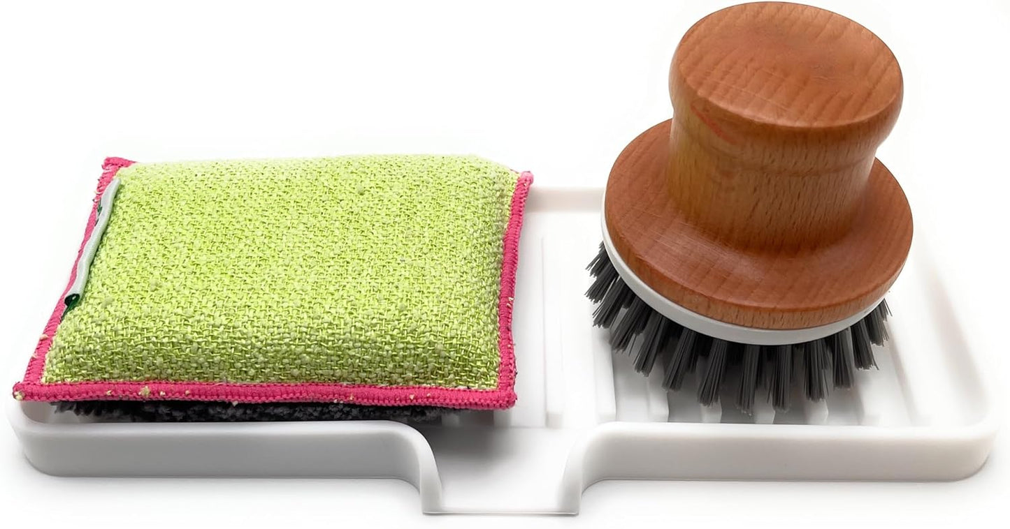 Happitasa Silicone Soap Dish Tray and Sponge Holder with Drain Chute | Bathroom and Kitchen Sink