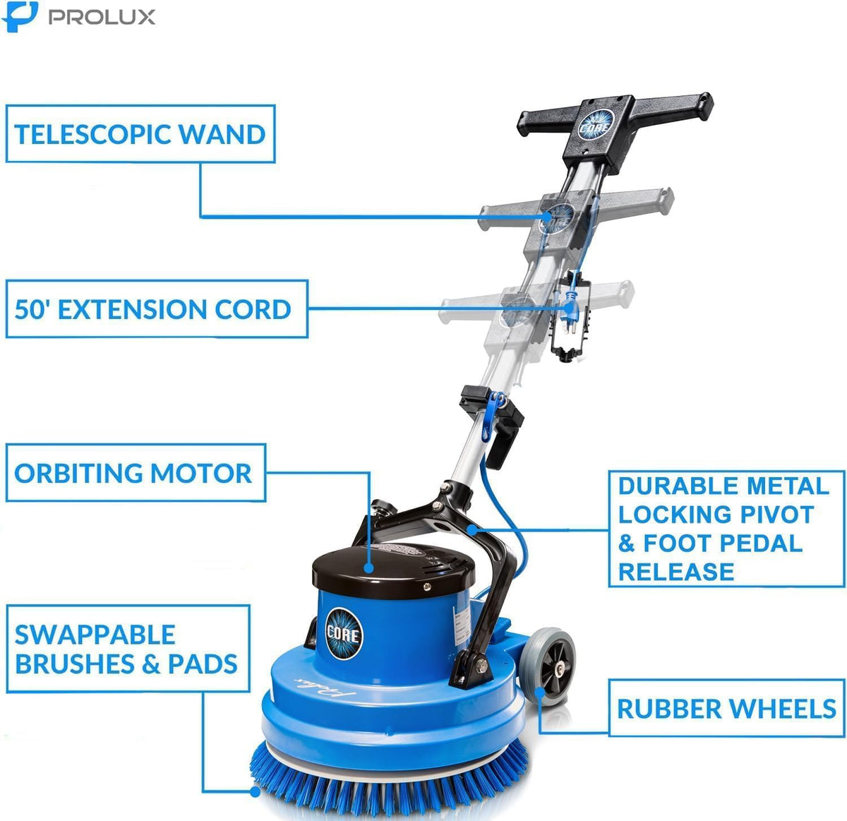 Prolux Core Heavy Duty 15 inch Floor Buffer Scrubber and Polisher Cleaning Machine - All floor
