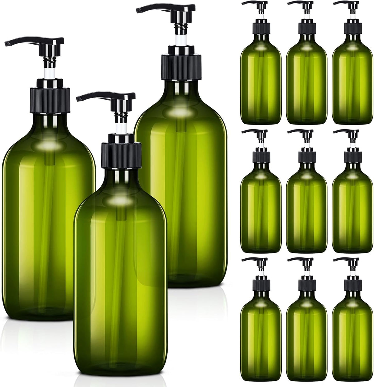 Tessco for you 12 Pack Green Soap Dispenser Empty Plastic Pump Bottles Dispenser Refillable Shampoo
