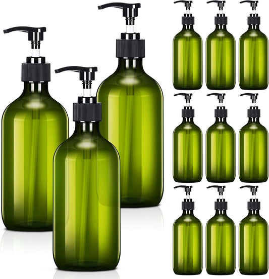Tessco for you 12 Pack Green Soap Dispenser Empty Plastic Pump Bottles Dispenser Refillable Shampoo
