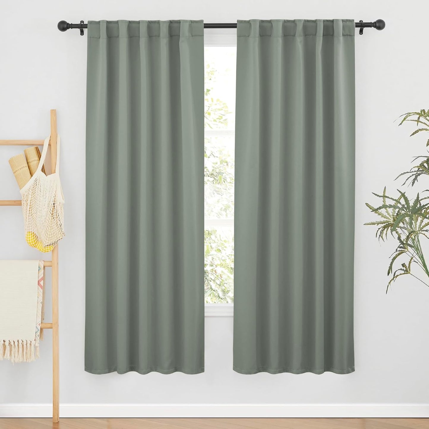 RYB HOME Sage Green Curtains for Bedroom, Blackout Thermal Insulated Drapes Back Tab& Rod Pocket