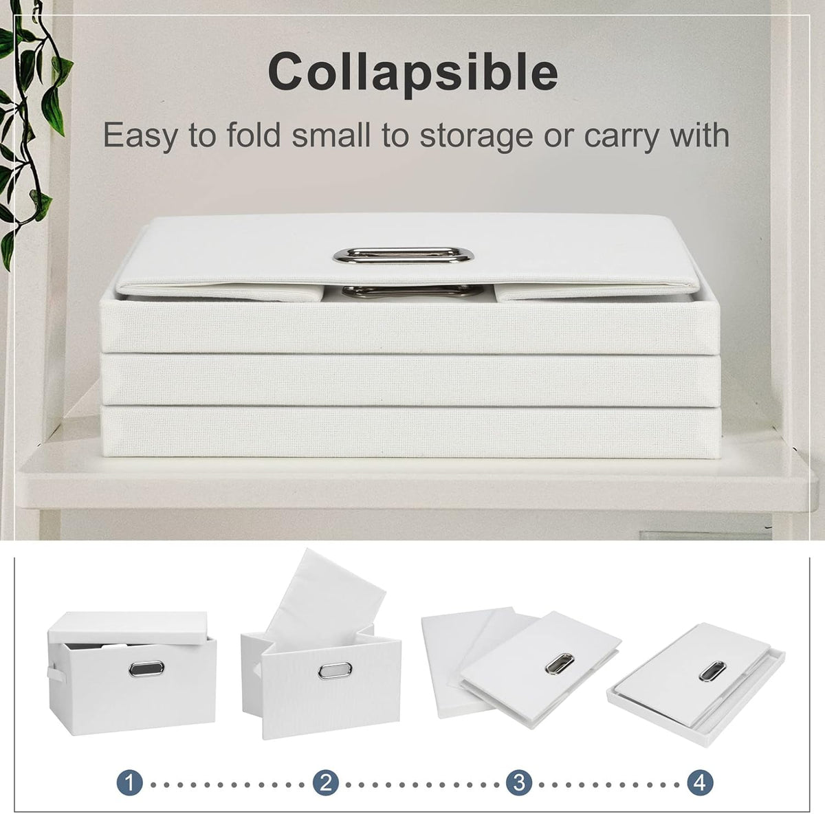 Medium 15" 21 Quart Collapsible Stackable Storage Bins with Lids, 1 Pack White Foldable Fabric