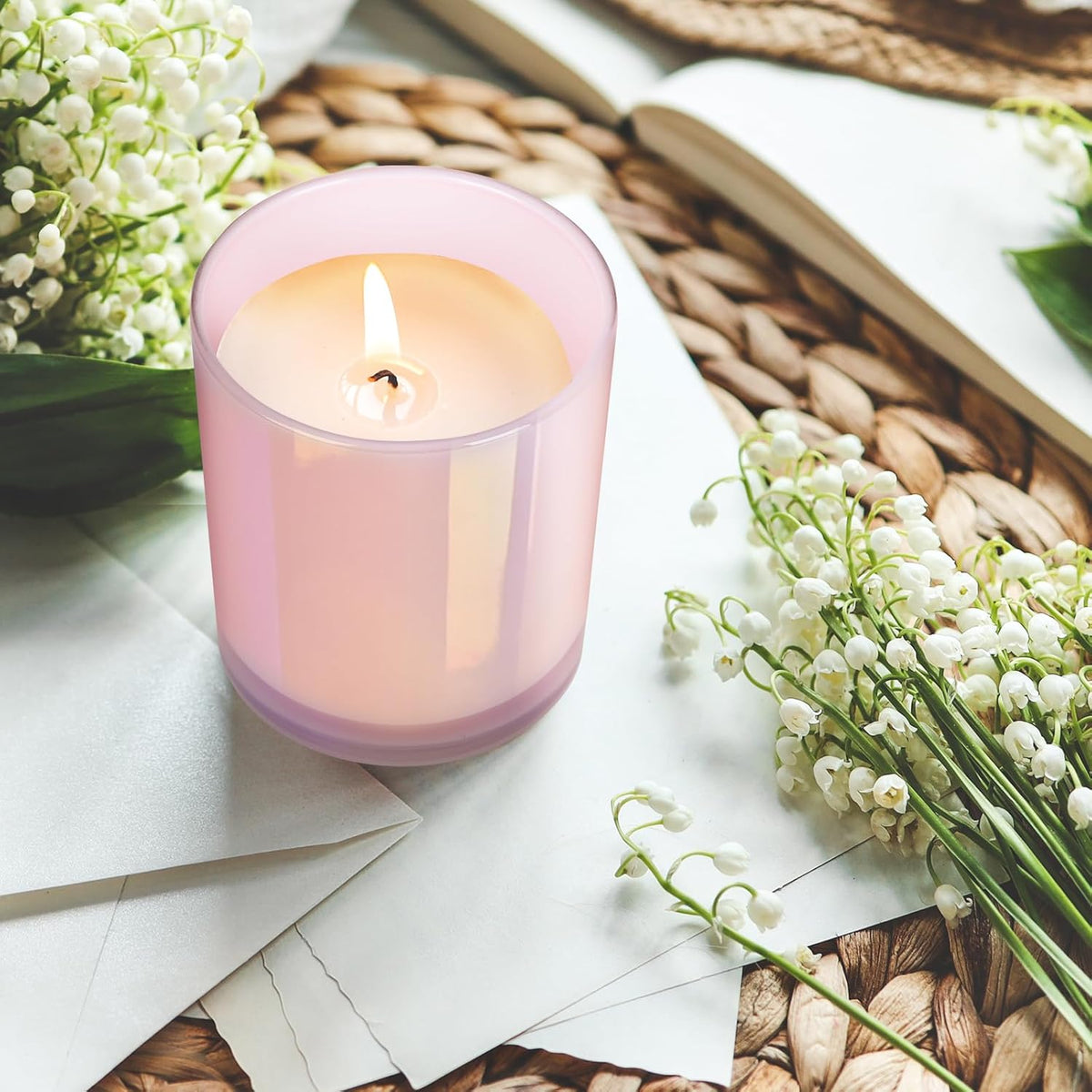 Thick Candle Jars for Making Candles 12 Pcs, 14 OZ Empty Jars with Wood Lids for Candle Making