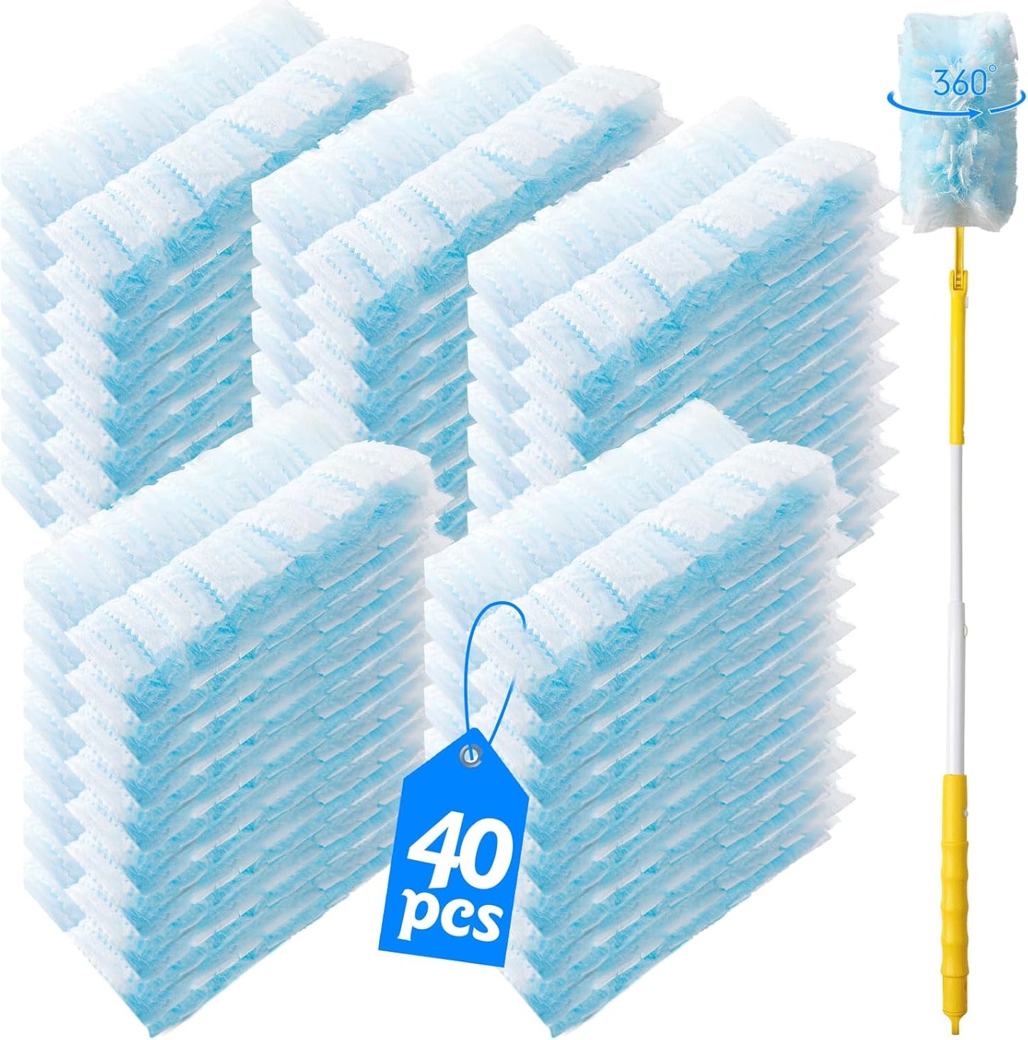 40 Count 360° Heavy Duty Duster Refills Compatible with Swiffer,Large Size-Extra Thick Disposable