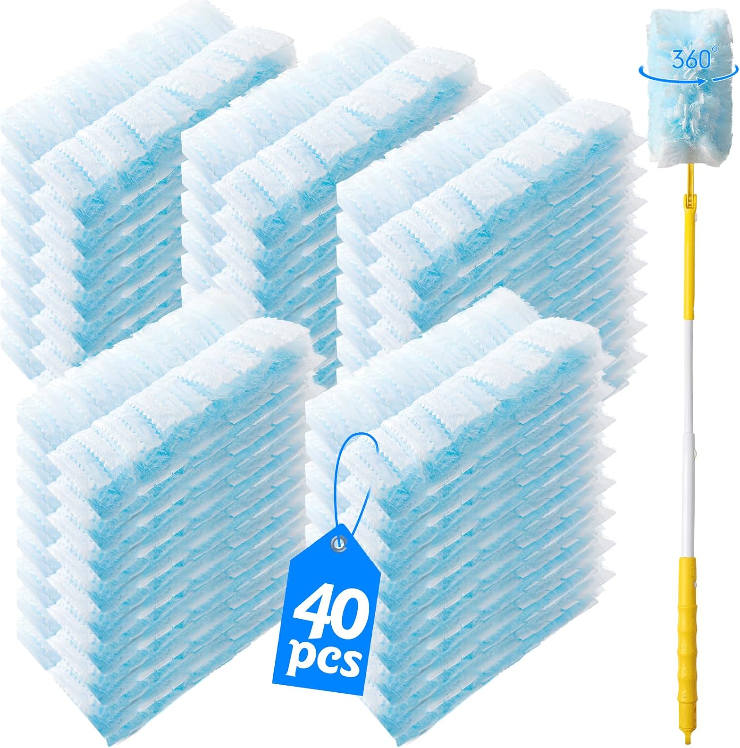 40 Count 360° Heavy Duty Duster Refills Compatible with Swiffer,Large Size-Extra Thick Disposable