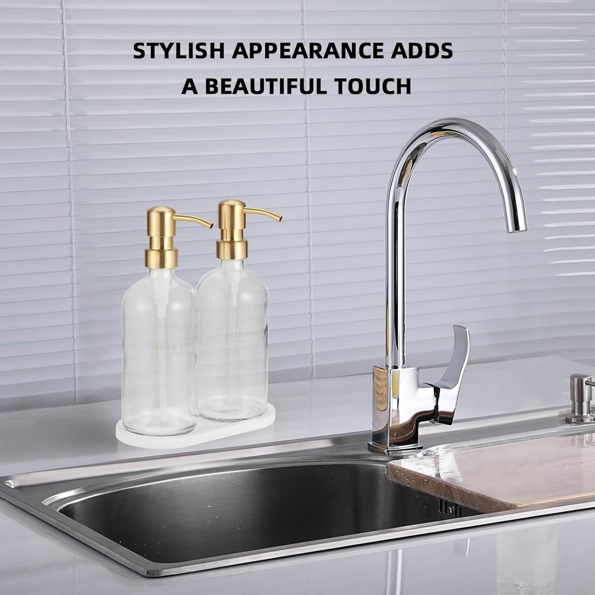 Glass Soap Dispenser - Dish Hand Soap Dispenser Set for Kitchen, Bathroom Soap Lotion Dispenser