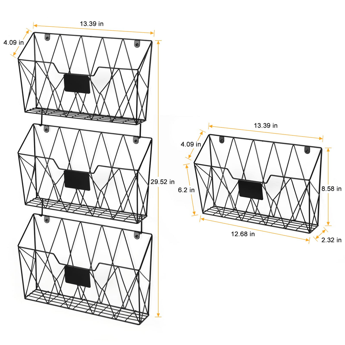 Wall File Organizer, 3 Pack Metal Wall Basket File Holder for Home Office